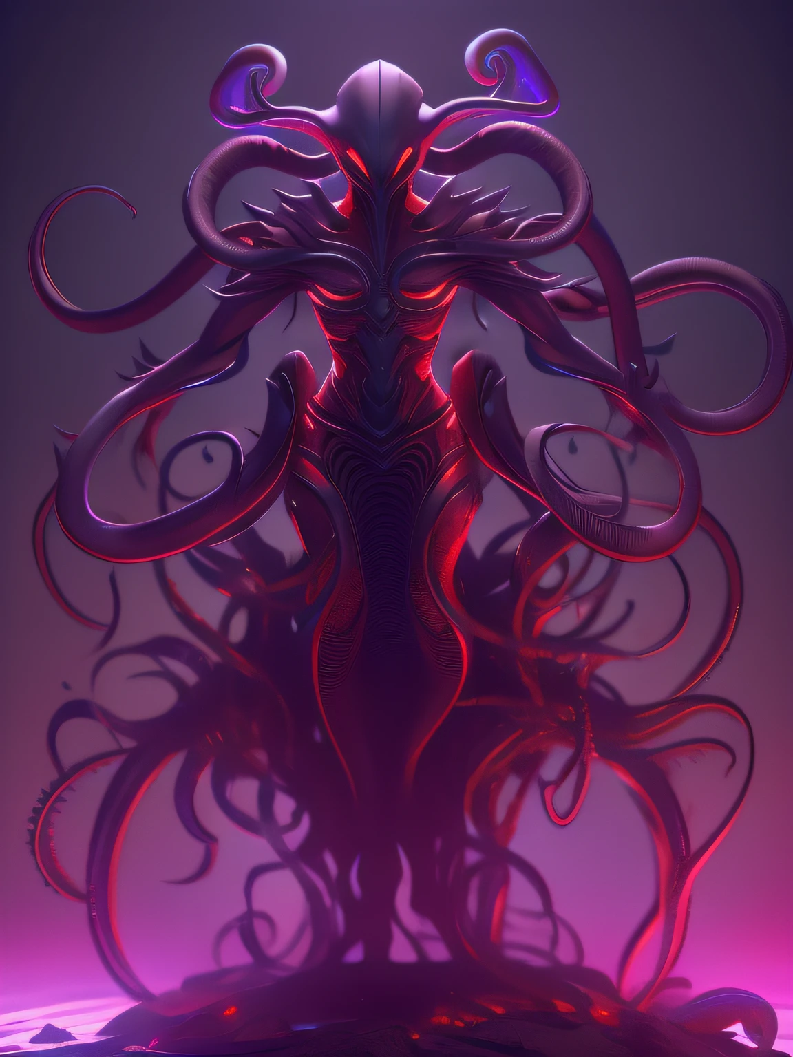 （Full body like，Extremely detailed Cg Unity 8K wallpaper,Masterpiece, Best quality, Ultra-detailed,absurderes），[An alien demon，((siluette))，Twisted body shape，tentacles，fire，shadow]*1.5，Stylistic horror，The style is weird，The style is disgusting