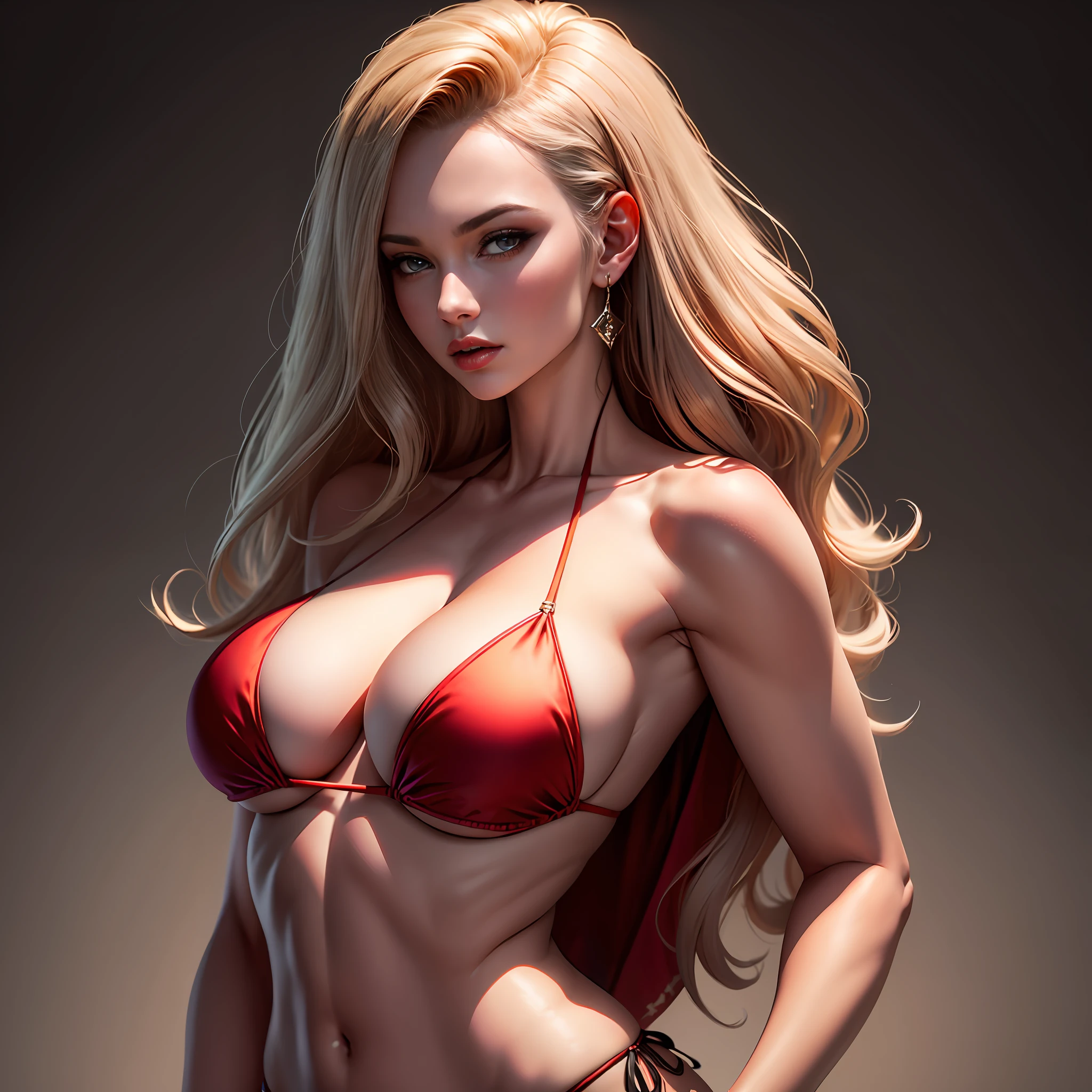 tmasterpiece，A beautiful female model，Superstar，Wearing a silk bikini，Stand on a solid color background，Natural posture for the whole body，detail in face，Detailed body part details，8k wallpaper，super model，Sexy art，film art，Perfect art