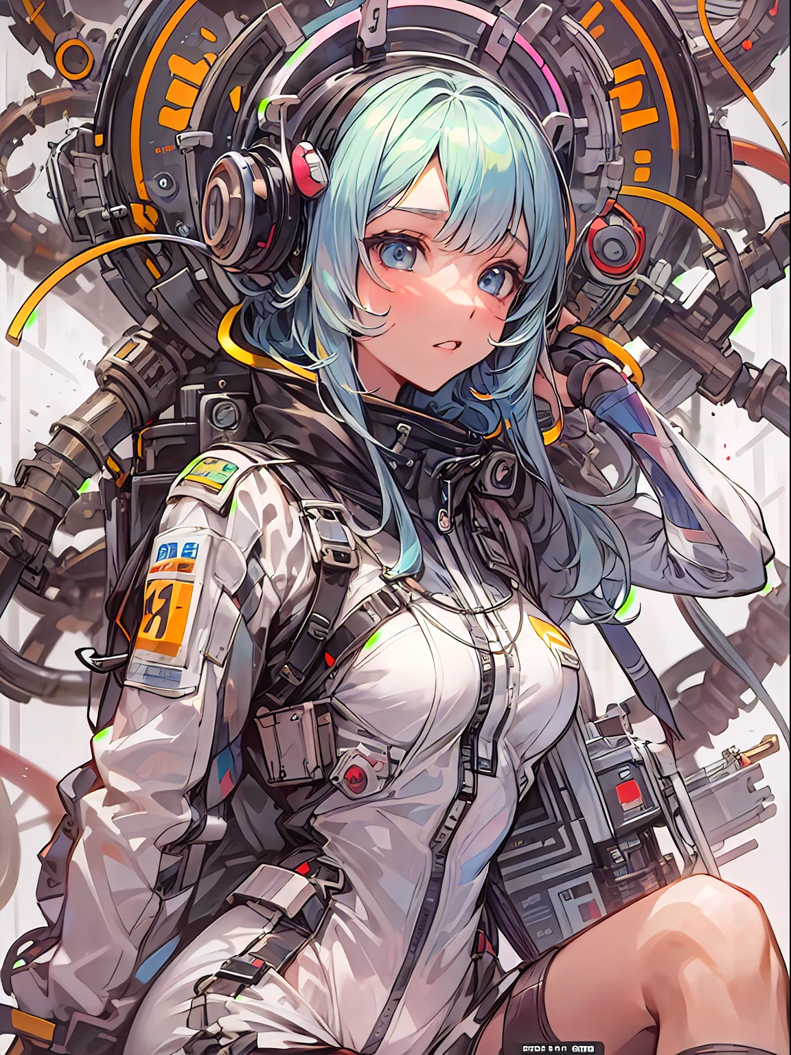 Manga magazine cover, ****** bonito:1.2, roupas Techwear, Mechanical spider, Cabos, engrenagens, circles, fractais, art-station, CGSetnação, arte Carlos Meglia