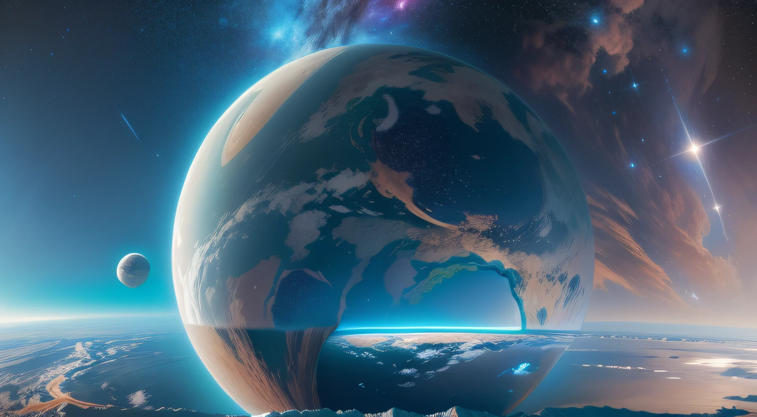 Pale Blue and Pink Universe,Alafed view of earth with bright light shining from above, earth in space, planet earth background, space photo, Photos from space, planet earth on the background, earth in background, earth in background, Photo of the Earth from space, Stars shining in space, the earth from space, looming over earth in space, earth in the sky