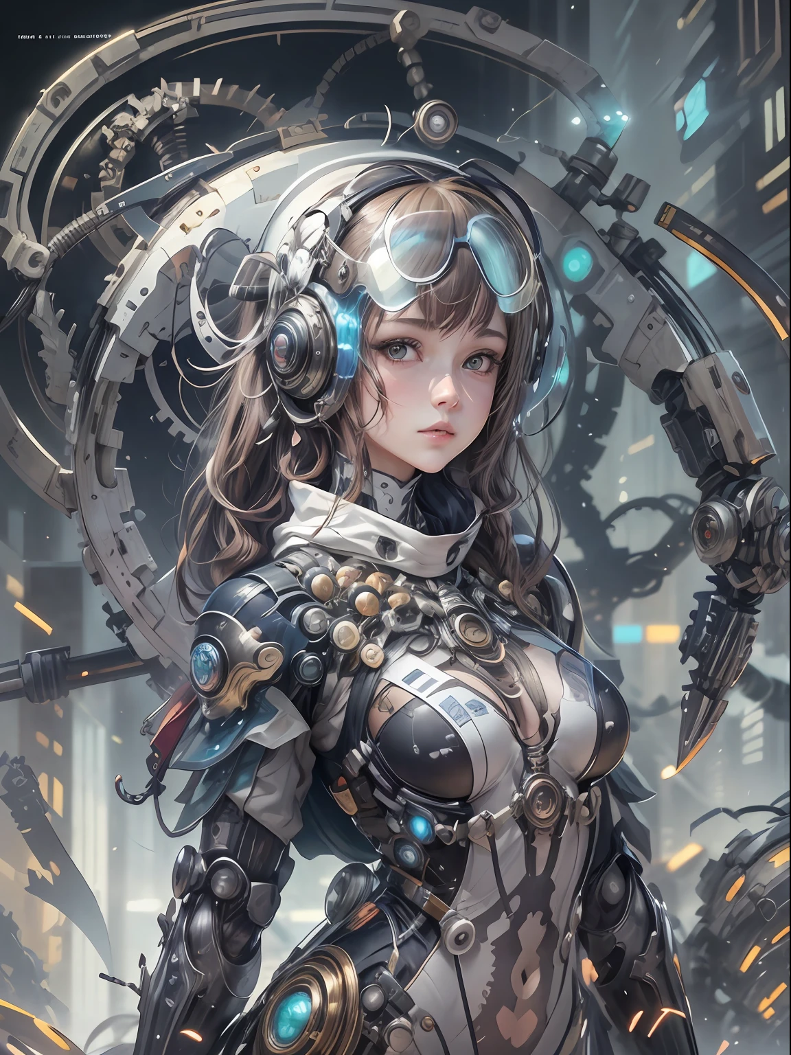 Manga magazine cover, expressive, luminous,****** bonito:1.2, roupas Techwear, Mechanical spider, Cabos, engrenagens, circles, fractais, art-station, CGSetnação, arte Carlos Meglia