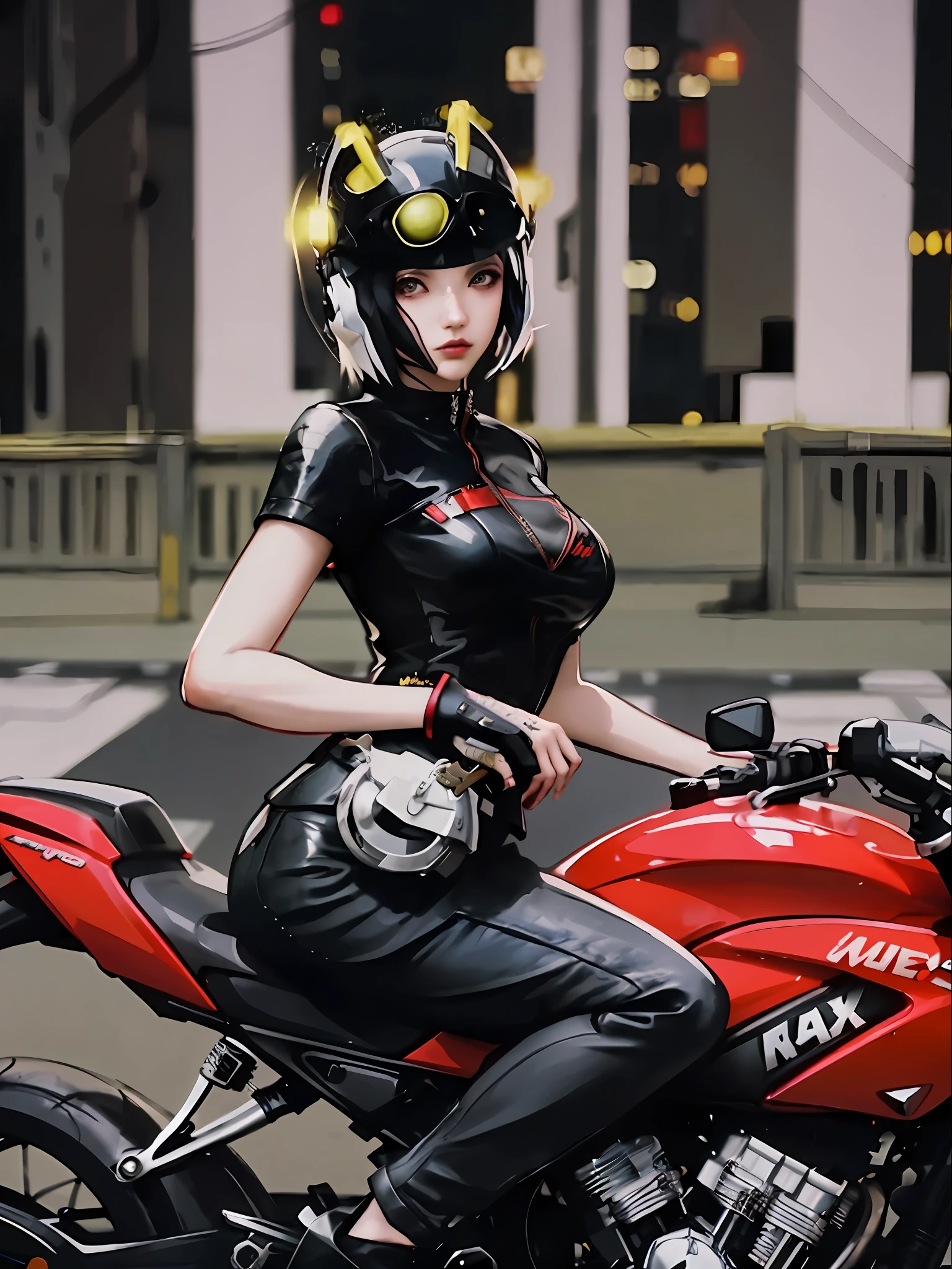 best qualtiy，A high resolution，There was a woman in leather clothes sitting on a motorcycle, sitting on cyberpunk motorbike, 8 K, Cyberpunk art of a, Female cyberpunk girl, Guviz-style artwork, 4 K, persona 5 art style wlop, Digital cyberpunk, Inspired by Masamune Shirow, cyber punk Girl