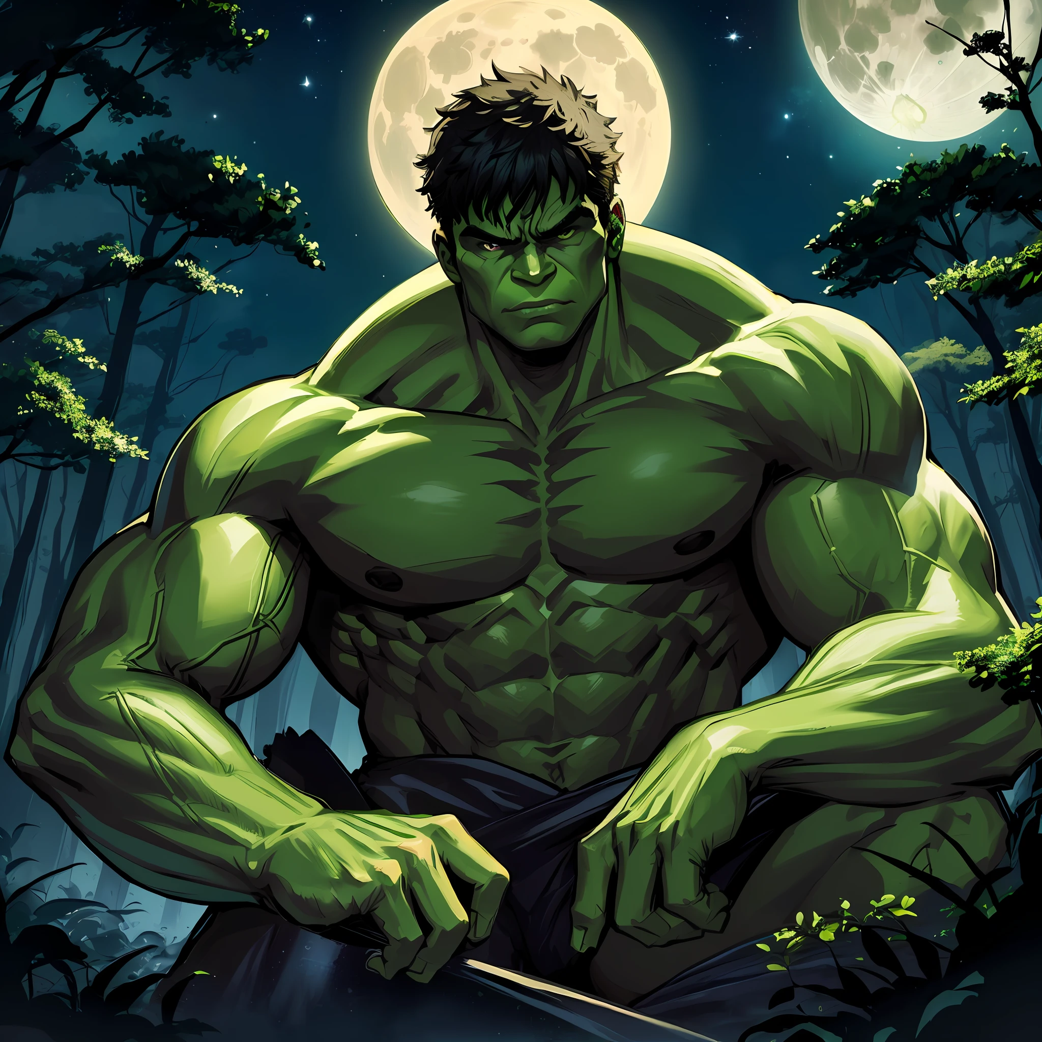 Hulk em noite de lua cheia em uma floresta --auto