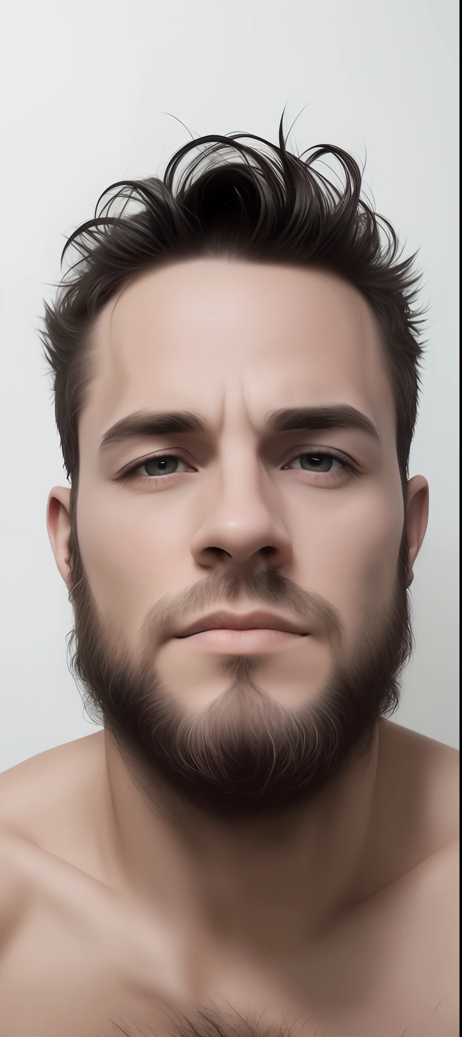 Homem com barba estilo wolverine, Homem de 28 anos, imagem perfeita, foto realista, background cromakey, olhos grandes, de camisa vermelha, imagem 8k, act sharp