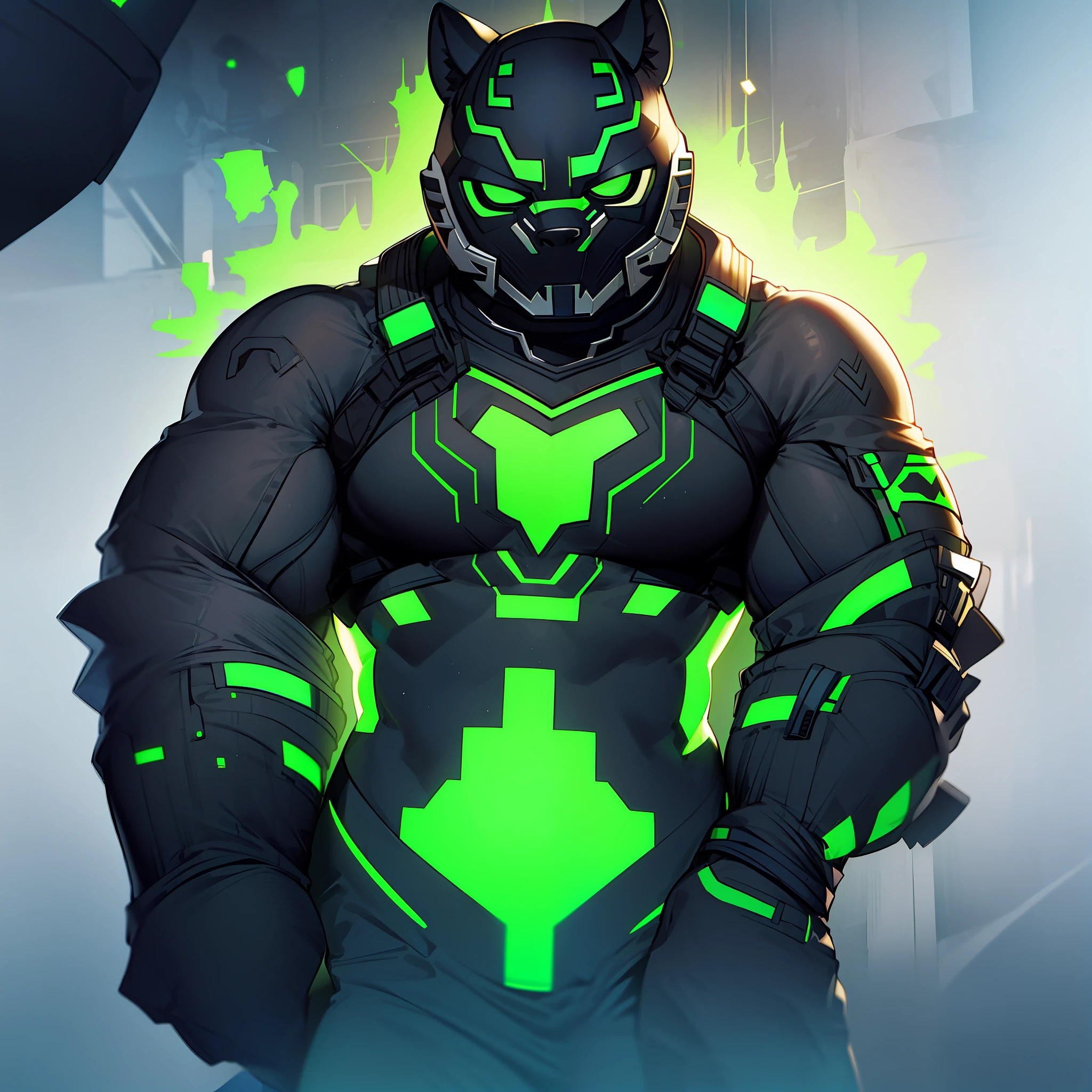 Furry，Black Panther，Fluorescent green pattern，green pupills