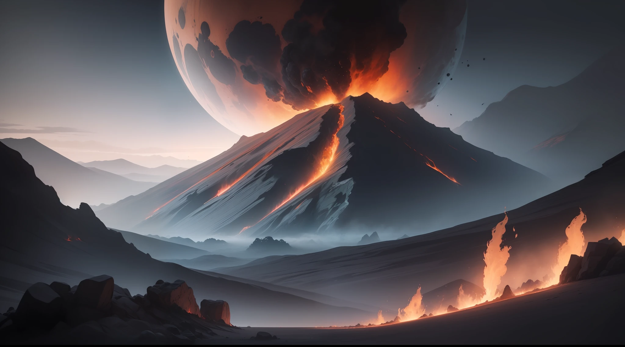 An incredible image of a planet with fire and lava, immersed in the darkness of Nigredo. Explore the mysterious atmosphere of this setting and add elements that stand out in YouTube thumbnails. Que tal criar um contraste entre o calor intenso e o brilho vibrante? Solte sua criatividade com este tema surpreendente!