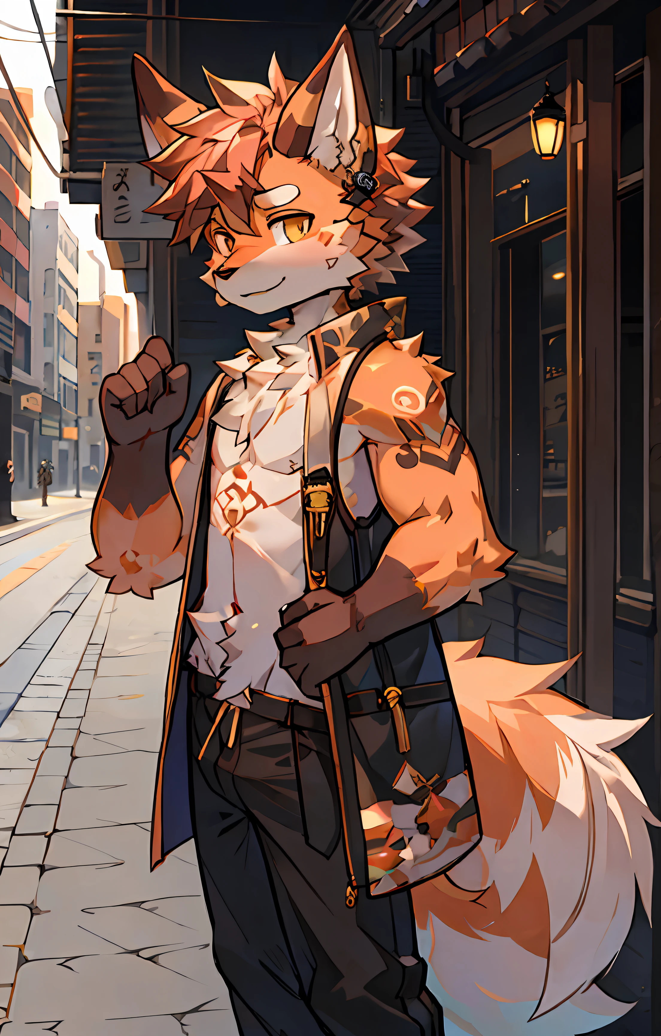 shaggy,furred,bodyfur,城市,the street,独奏,short- sleeved,BREAK BREAK BREAK,AOEU,(hairy pubic:1.5),(Orange fur:1.2),(Tattooed with:1.2),(160 cm small figure),(Raised sexy),(Sun tattoo:1.2),(Luminescent tattoo),male people
