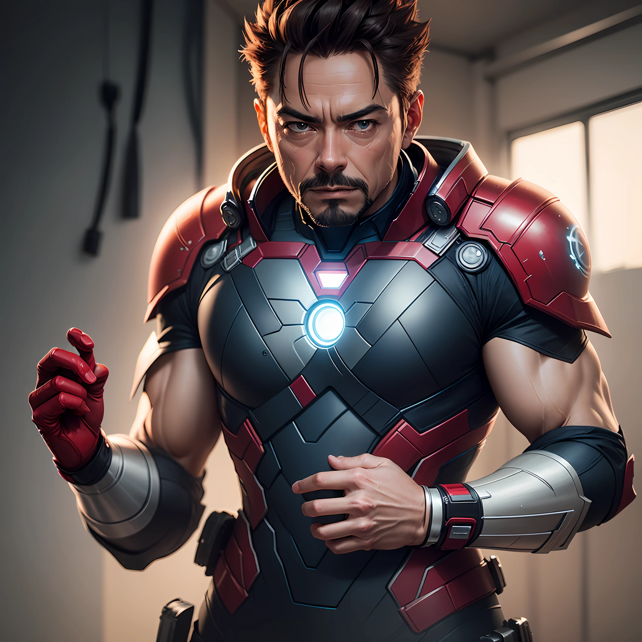 Marvel, old man tony stark, realisticamente, dynamic lights, novo, barba por fazer cinza filmagem completa (papel de parede 8k extremamente detalhado da unidade CG), trending on ArtStation, trend at CGSociety, alto detalhe, foco nítido, dramatic, fotoreealista --auto