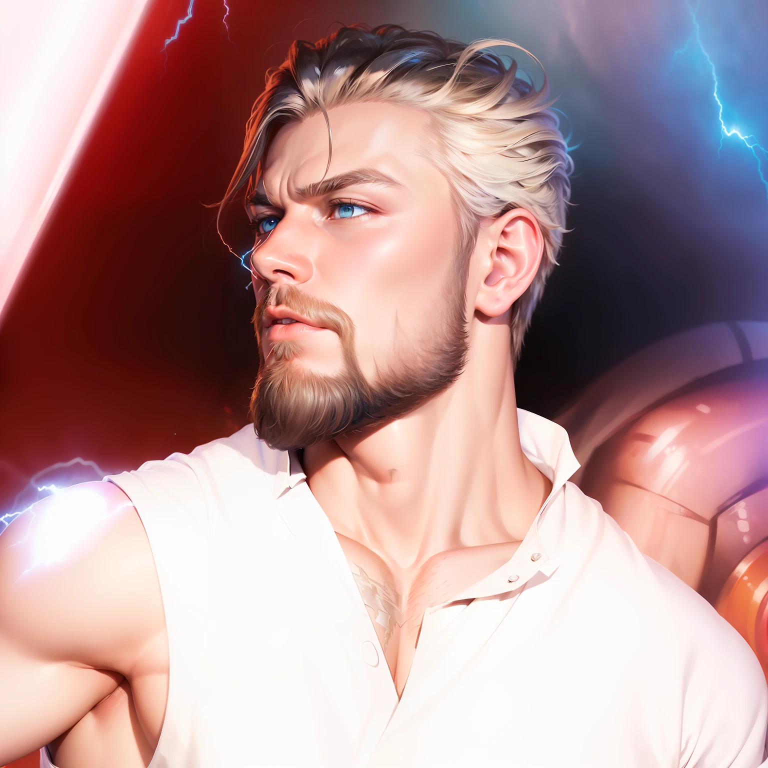 (best quality:1.33), (masterpiece:1.42), (realistic:1.24), (detailed:1.15), 
Generate an image of Thor with flashy, eye-catching special effects, like energy blasts or lightning bolts, in the style of Ross Tran,
professional photoshoot,  action shot,   cowboy shot, kaleidoscope