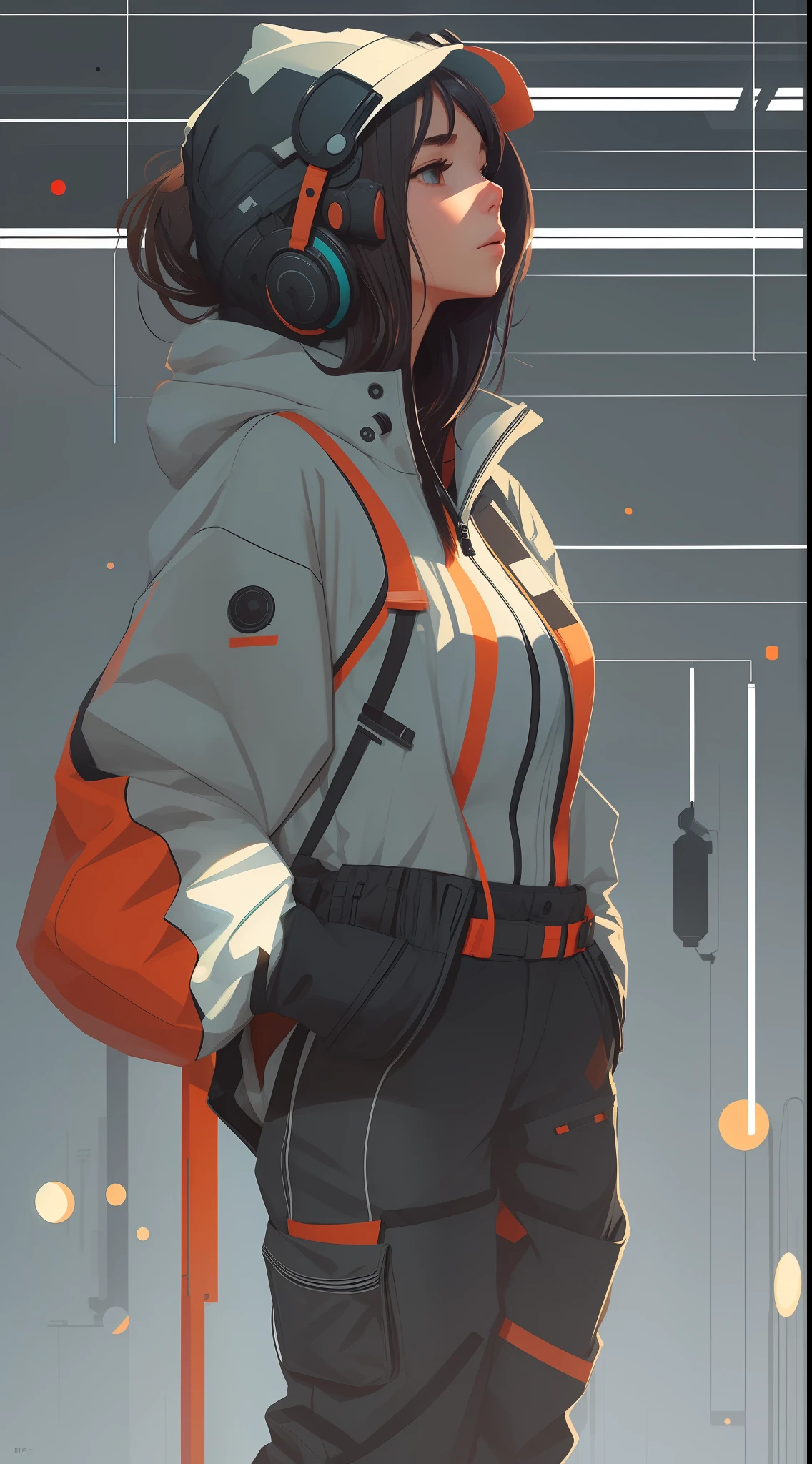 1cute girl with techwear clothes, mechanic spider, circles, fractals, artstation, cgsociety, art by Pascale Campion