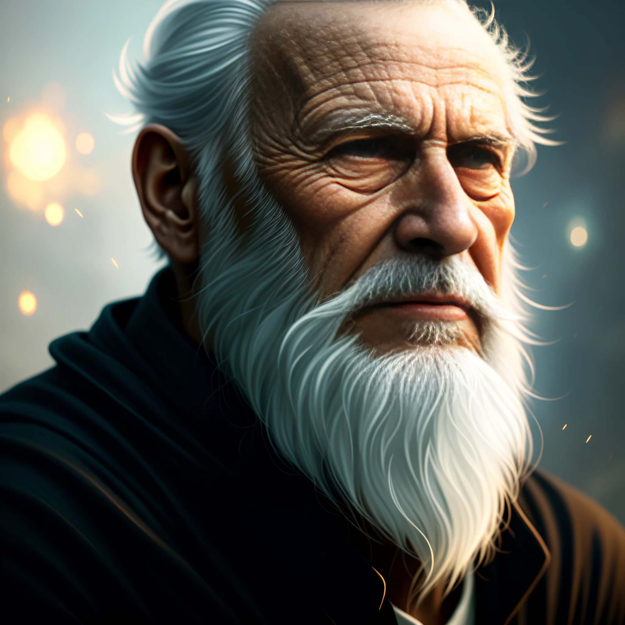 Face of a wise old man with a white beard Leonida, Petros Afshar Speedart, retrato robusto, cinematic full character, arte de personagem motor irreal, cinematic realistic portrait, Epic scene with dark background, epic digital art illustration, Artgerm ; Motor 3d irreal, Epic portrait illustration