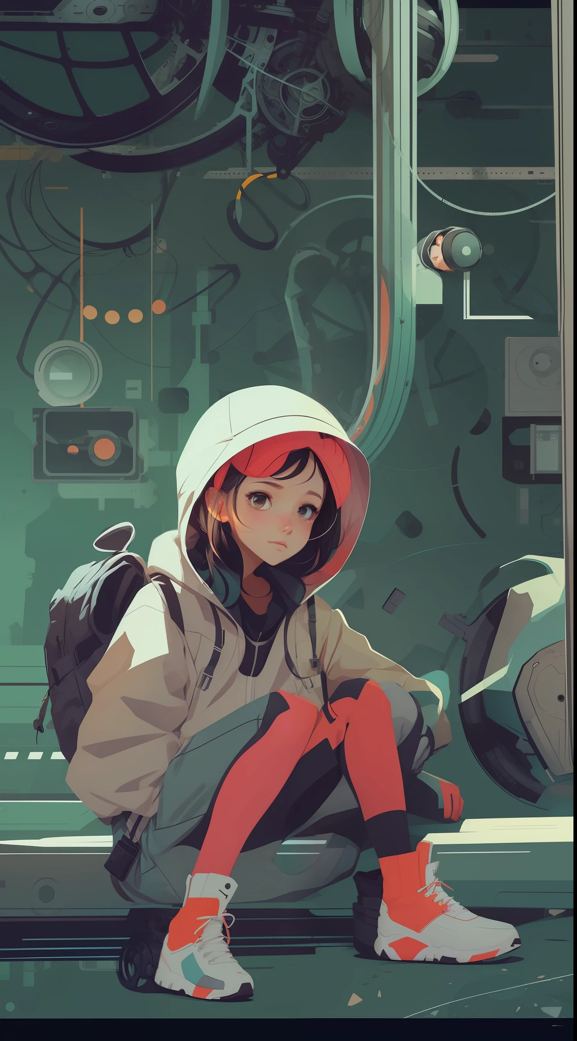 1cute girl with techwear clothes, mechanic spider, circles, fractals, artstation, cgsociety, art by Pascale Campion