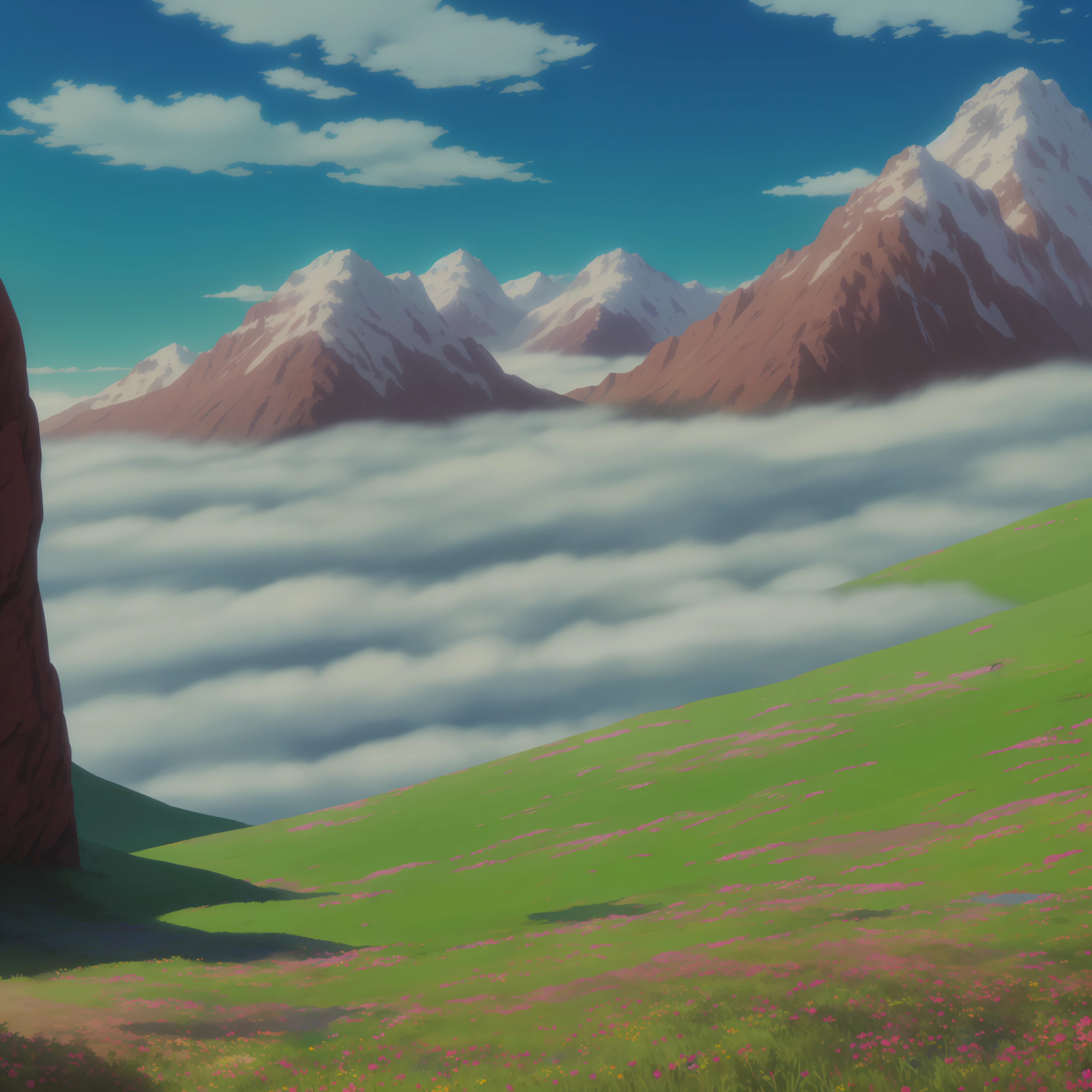 The mountains stretch infinitely,Fantastic colors,Colorful,Dreamlike,in style of hayao miyazaki,Hayao Miyazaki animation