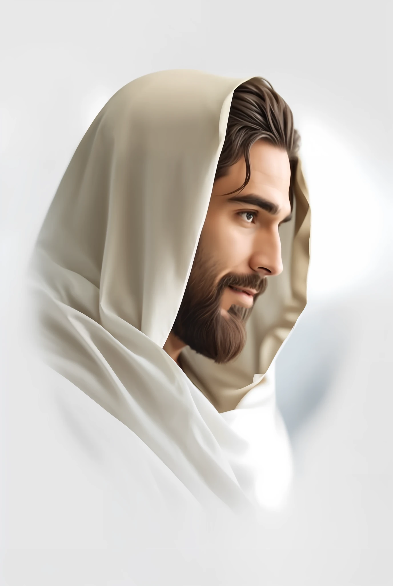 Seth Rollins como Jesus Cristo, sorrindo e feliz, wearing tunic, focar nos detalhes do rosto, cabelo escuro preto, semelhante ao seth rollins, wearing the long beige tunic of Jesus, Biblical style of Jesus, imagem realista, fundo da imagem preto escuro , melhor qualidade, 8k, focar nos detalhes.