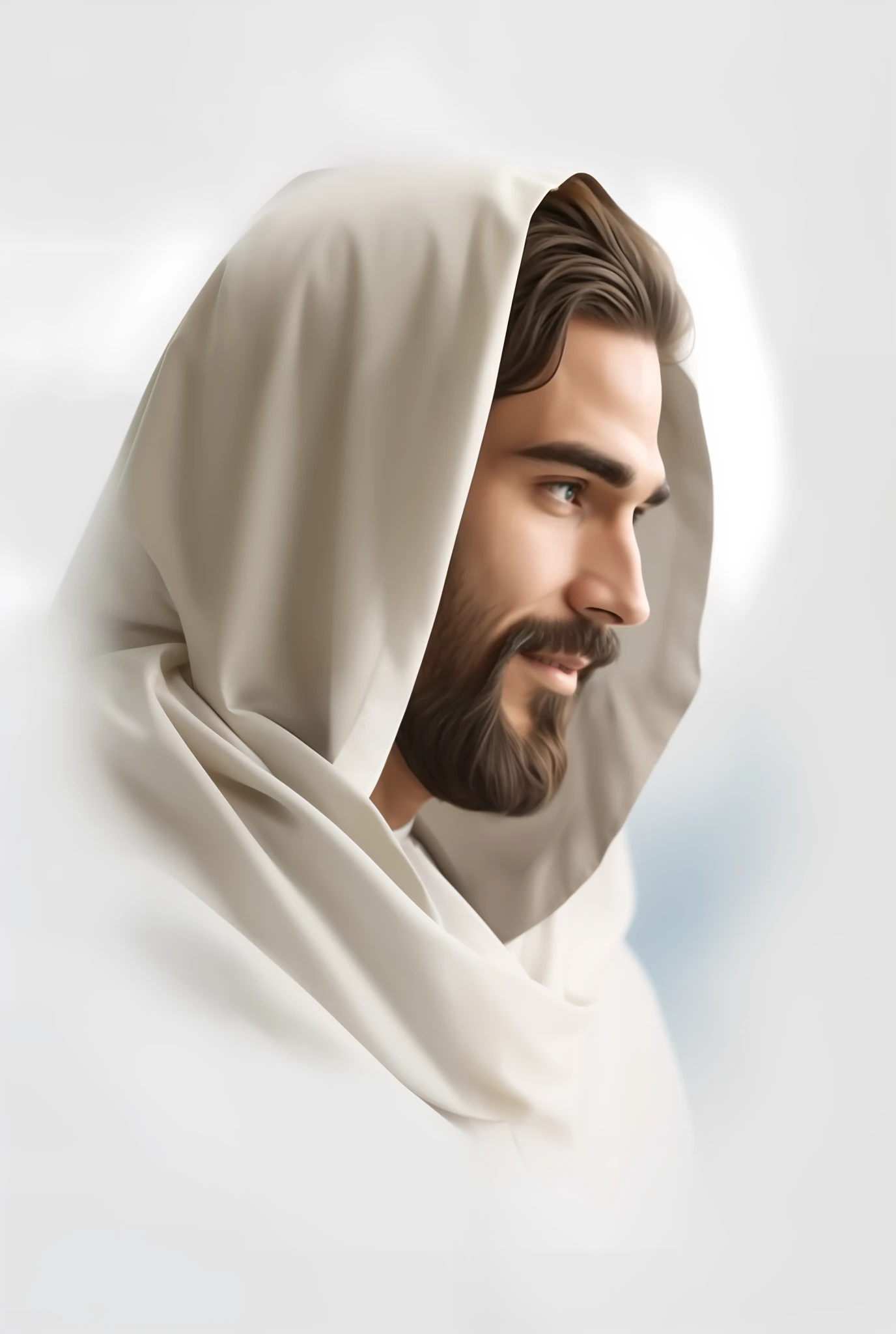 Seth Rollins como Jesus Cristo, sorrindo e feliz, wearing tunic, focar nos detalhes do rosto, cabelo escuro preto, semelhante ao seth rollins, wearing the long beige tunic of Jesus, Biblical style of Jesus, imagem realista, fundo da imagem preto escuro , melhor qualidade, 8k, focar nos detalhes.