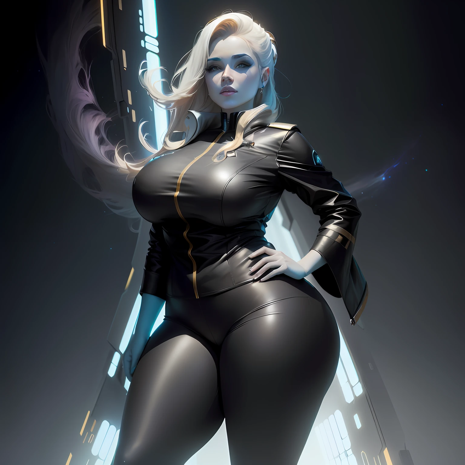 mulher araffe em uma roupa de couro preto posando para uma foto, inspirado em Eve Ryder, galactic sized goddess, Rossdraw 1. 0, Rossdraw 2. 5, rossdraws global illumination, render divino, Rossdraw 2. 0, mulher Scifi, WLOP. Scifi, thicc, sci fi female character, Artgerm Julie Bell Beeple