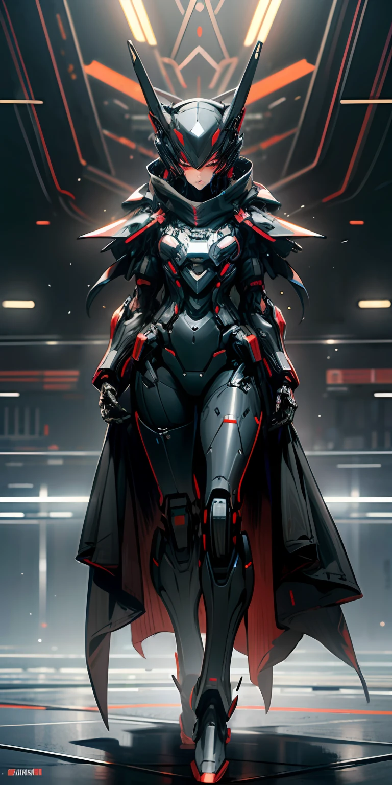 Dark_fantasy,Cyberpunk,(mechs,Black and red:1.1),1人,Mechanical Wonder,Robotic presence,cybernetic guardians,Masterpiece,full bodyesbian,finely detailled,At night,Long tongue,mouth drool,shadowy,8k,