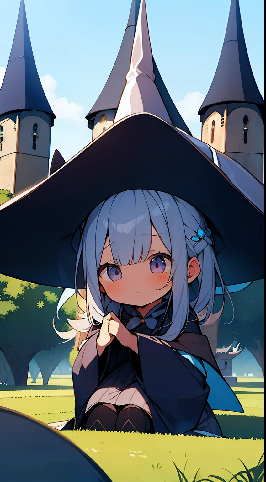 One girl、the witch、witch outfit、witch's hat、​masterpiece、Top image quality、top-quality、cute little、magia、The wizarding world、On top of the tower