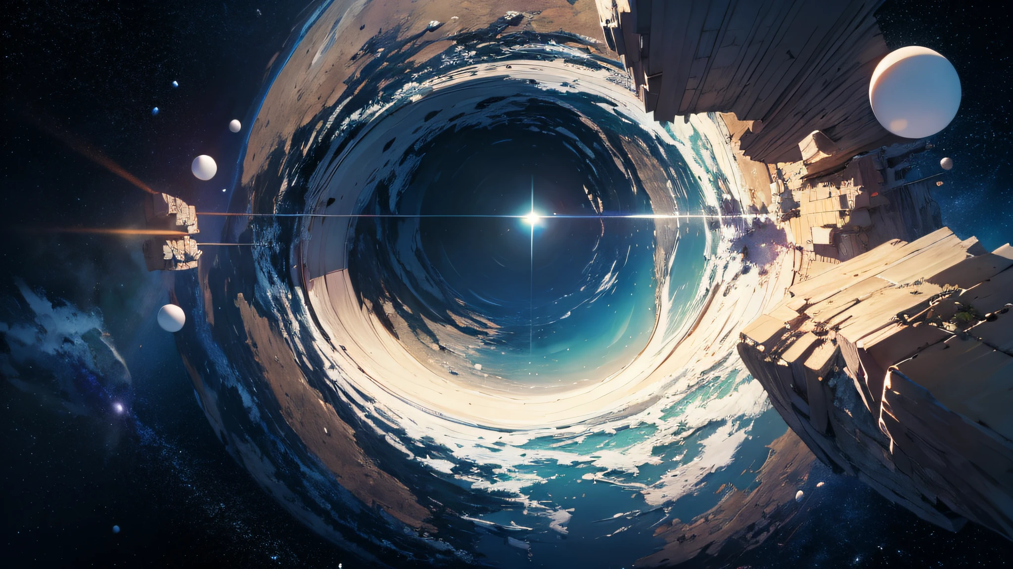 ridiculous resolution, high resolution, (masterpiece:1.4), ultra-detailed, seen from above, space, floating, --v 6
