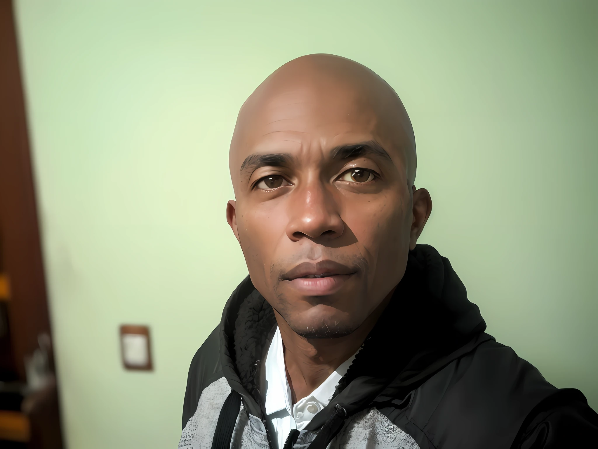 There is a man with a bald head and a black jacket, foto de um homem, uma foto de um homem, Retrato tirado 8 K, ástor alexander, taken in the early 2020s, Jemal Shabazz, Barry Qindsor-Smith, Retrato de Careca, Yan Gisuka, imagem retrato, Mohamed Chahin, Jorge Pemba