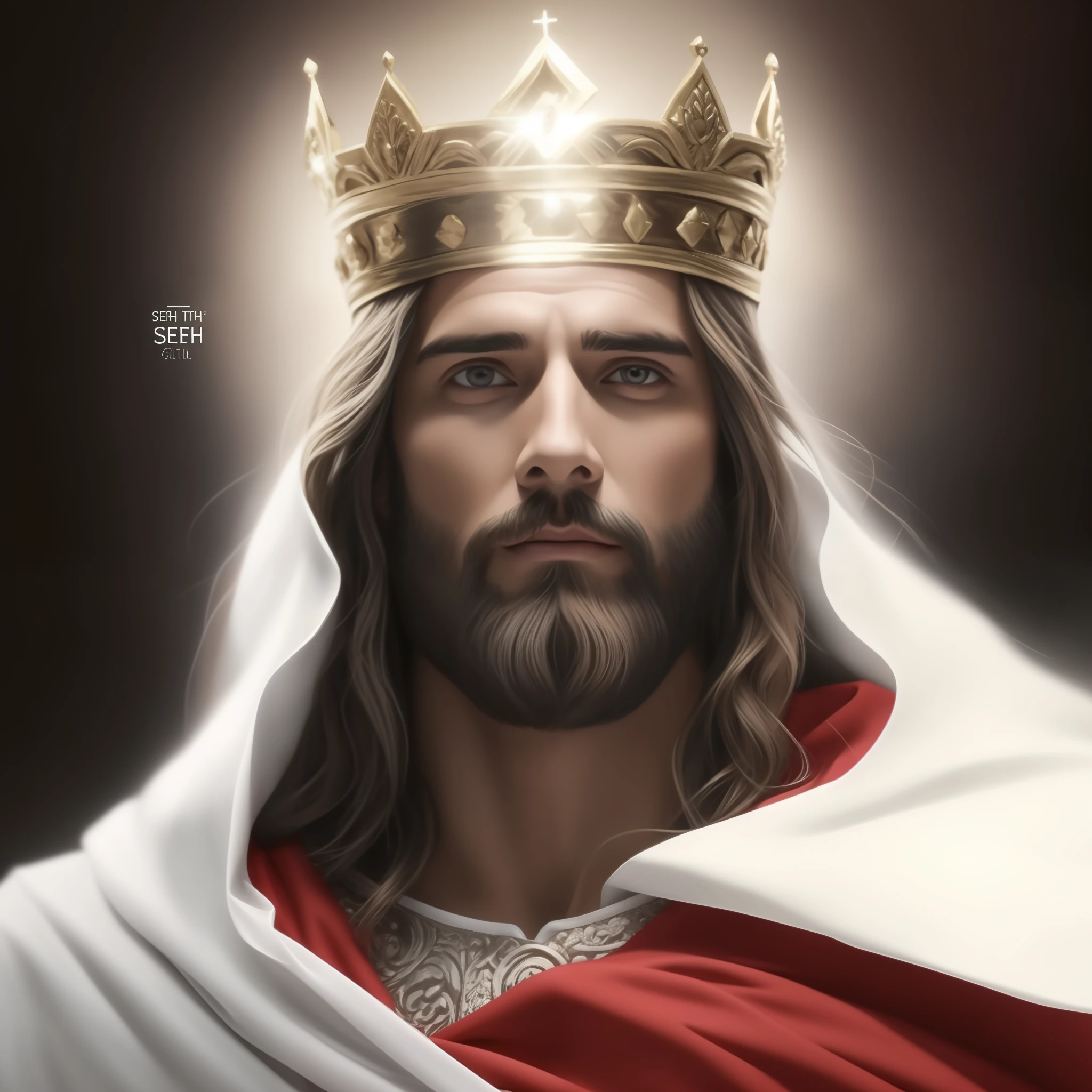 Seth Rollins como Jesus Cristo, sorrindo e feliz, wearing tunic, focar nos detalhes do rosto, cabelo escuro preto, semelhante ao seth rollins, wearing the long beige tunic of Jesus, Biblical style of Jesus, imagem realista, fundo da imagem preto escuro , melhor qualidade, 8k, focar nos detalhes.