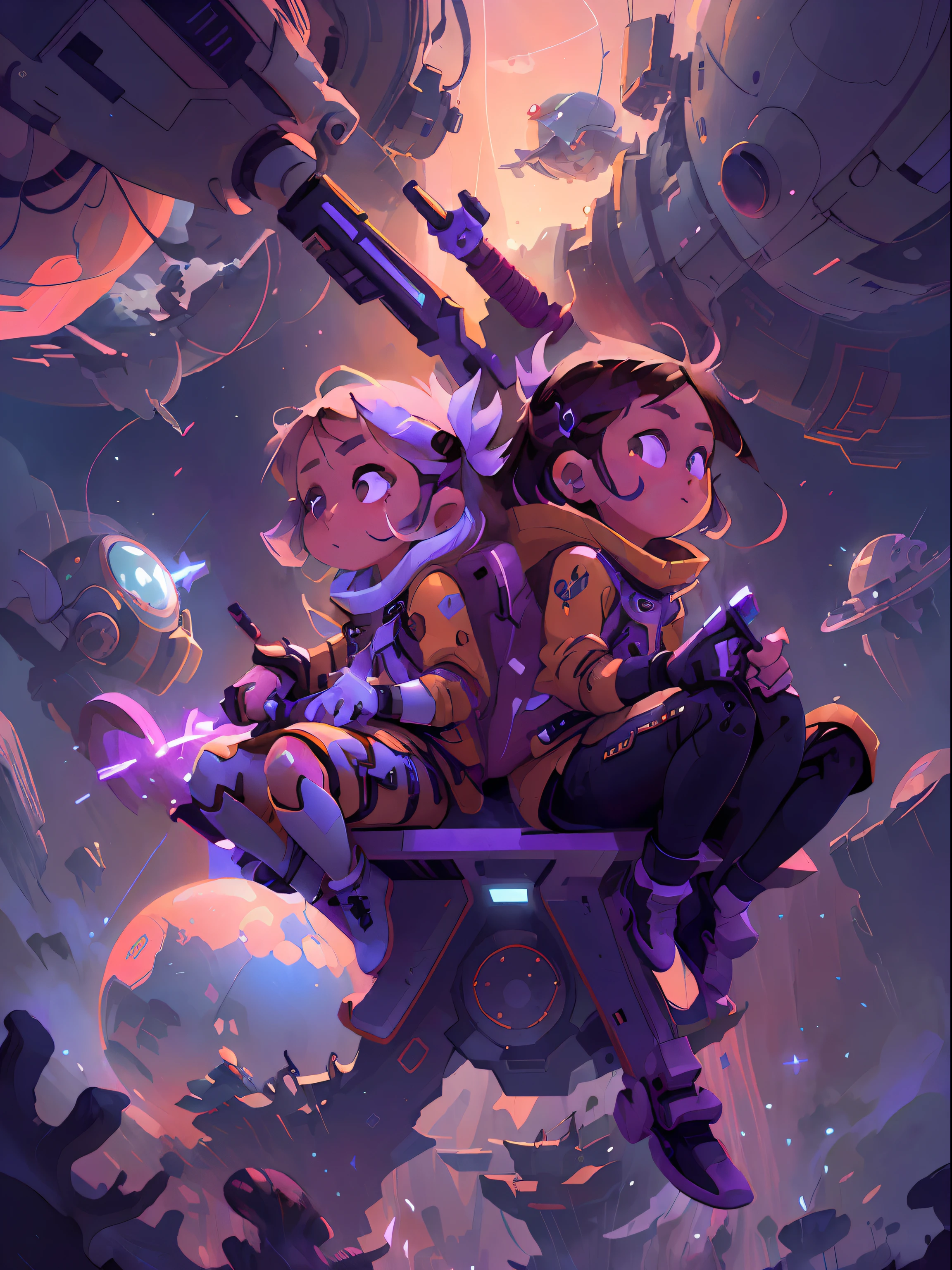 There were three people sitting on the spaceship, looking to the right, The spacecraft has a target sword aimed at a target in space,Official artwork, deeper into the metaverse we go, Uptrend , Album art, Smooth into the background,looking partly to the left, the image is futuristic, kda, in the night time, Profile picture, Highlight
