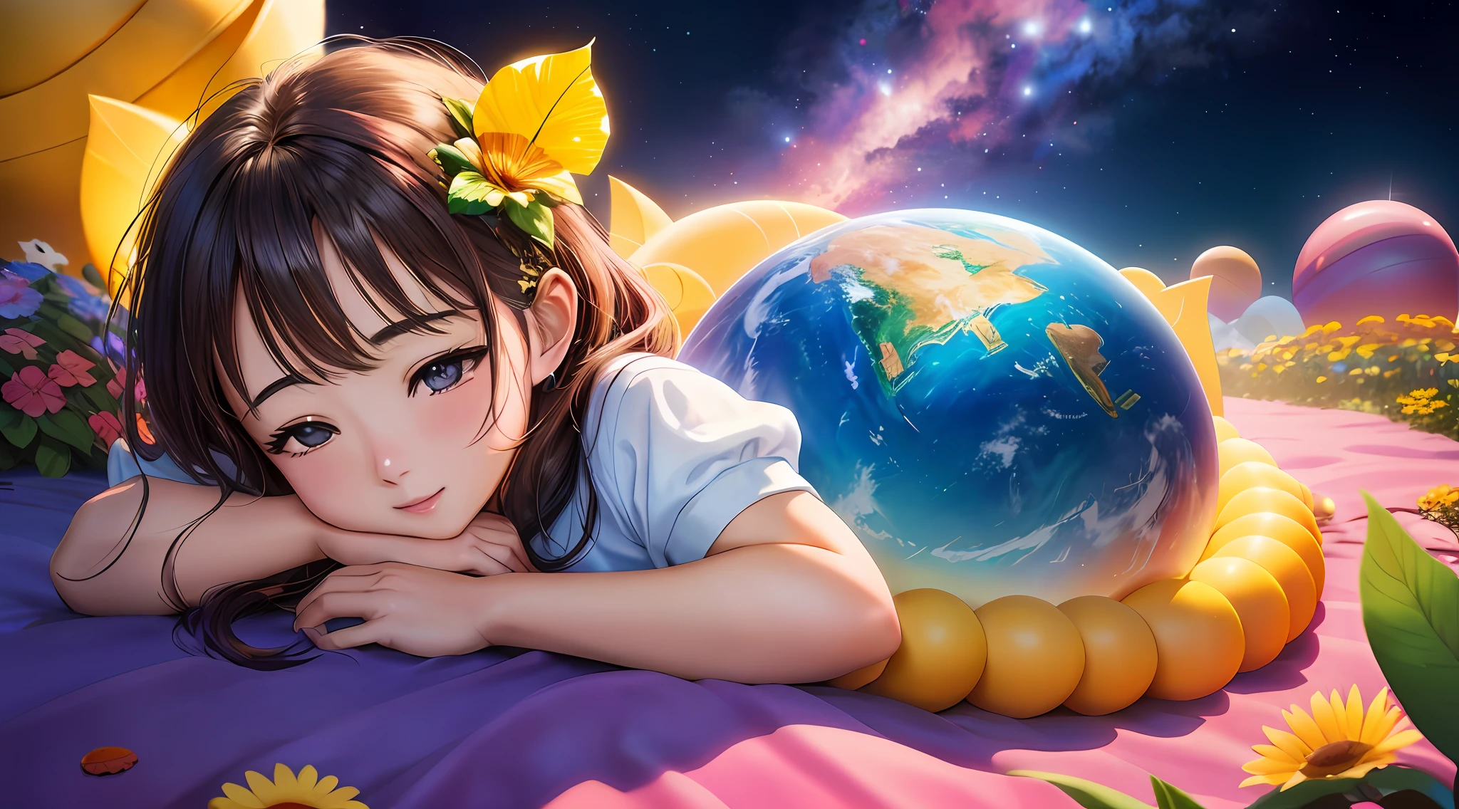 （Anime boys：1.5）Lie down in bed，Globe in hand, Guviz-style artwork, trending on cgstation, style of anime4 K, Smooth anime CG art, Anime art wallpaper 8 K, Anime art wallpaper 4k, Anime art wallpaper 4 K, Realistic anime 3 D style, lovely digital painting, Anime style. 8K, Kawaii realistic portrait