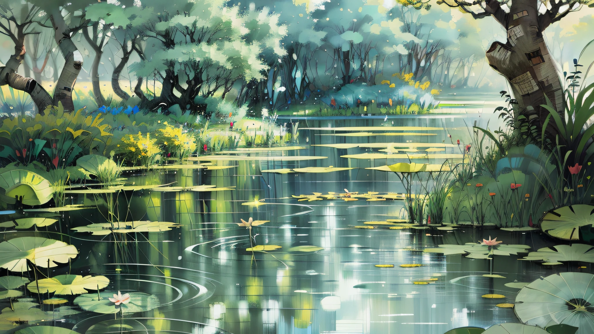 A quiet lotus pond,Monet style,high qulity,tmasterpiece,真实感,hyper-high detail,ultra - detailed,16K