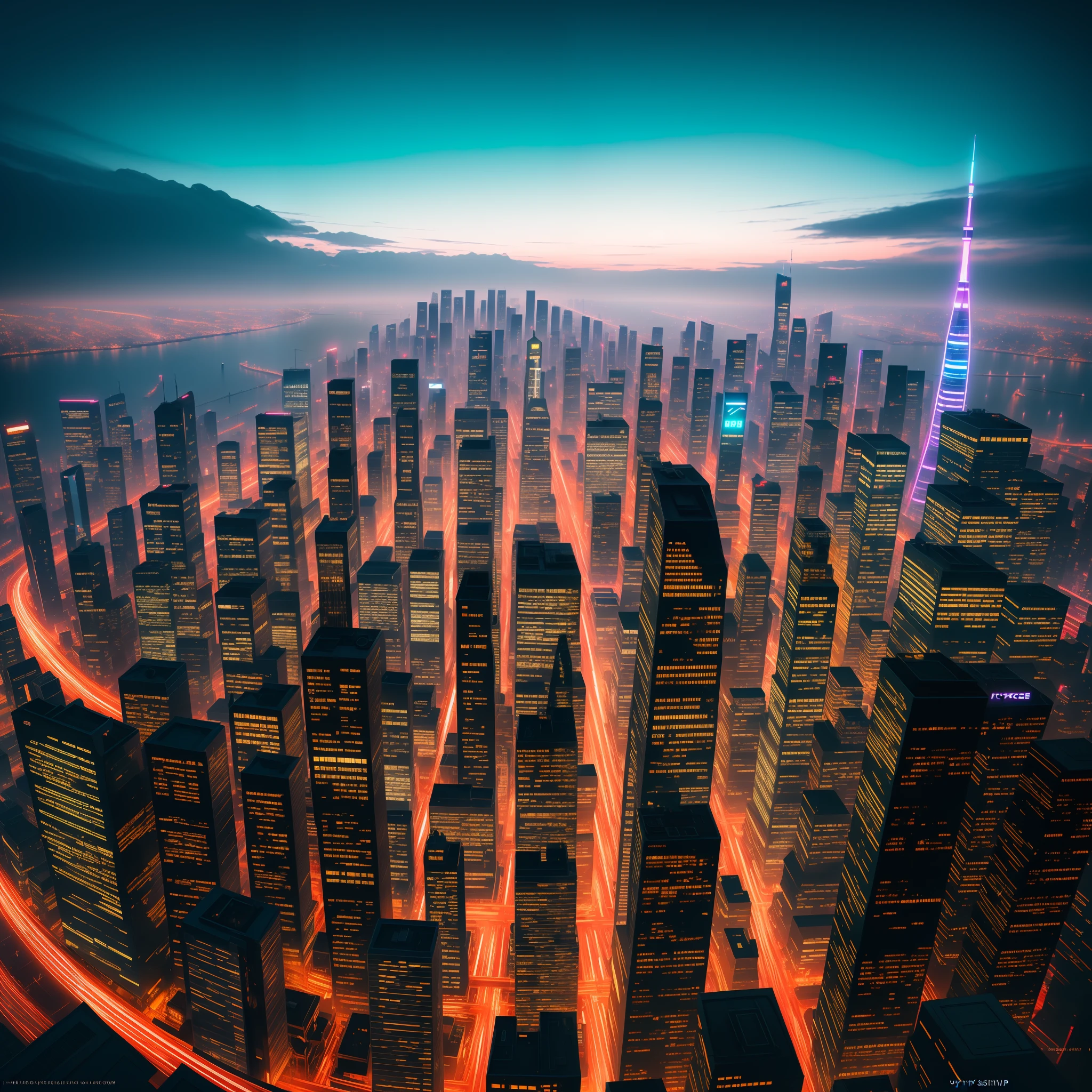 (best quality,masterpeace),(hyperdetailed colourful),
A futuristic metropolis with neon skyscrapers, perfect composition, best exposition,
, hdr, cinematic lighting, trending on artstation,trending on CGSociety, professional photo,immense detail,