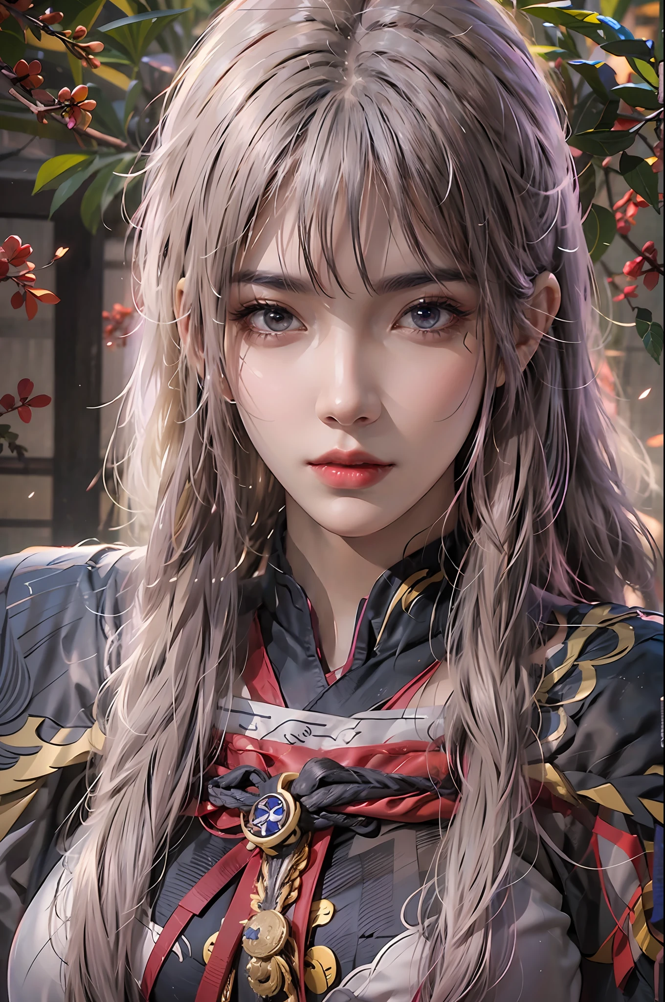 photorealistic, high resolution, 1 girl, hips up, long hair, beautiful eyes, normal breast, raiden shogun costume