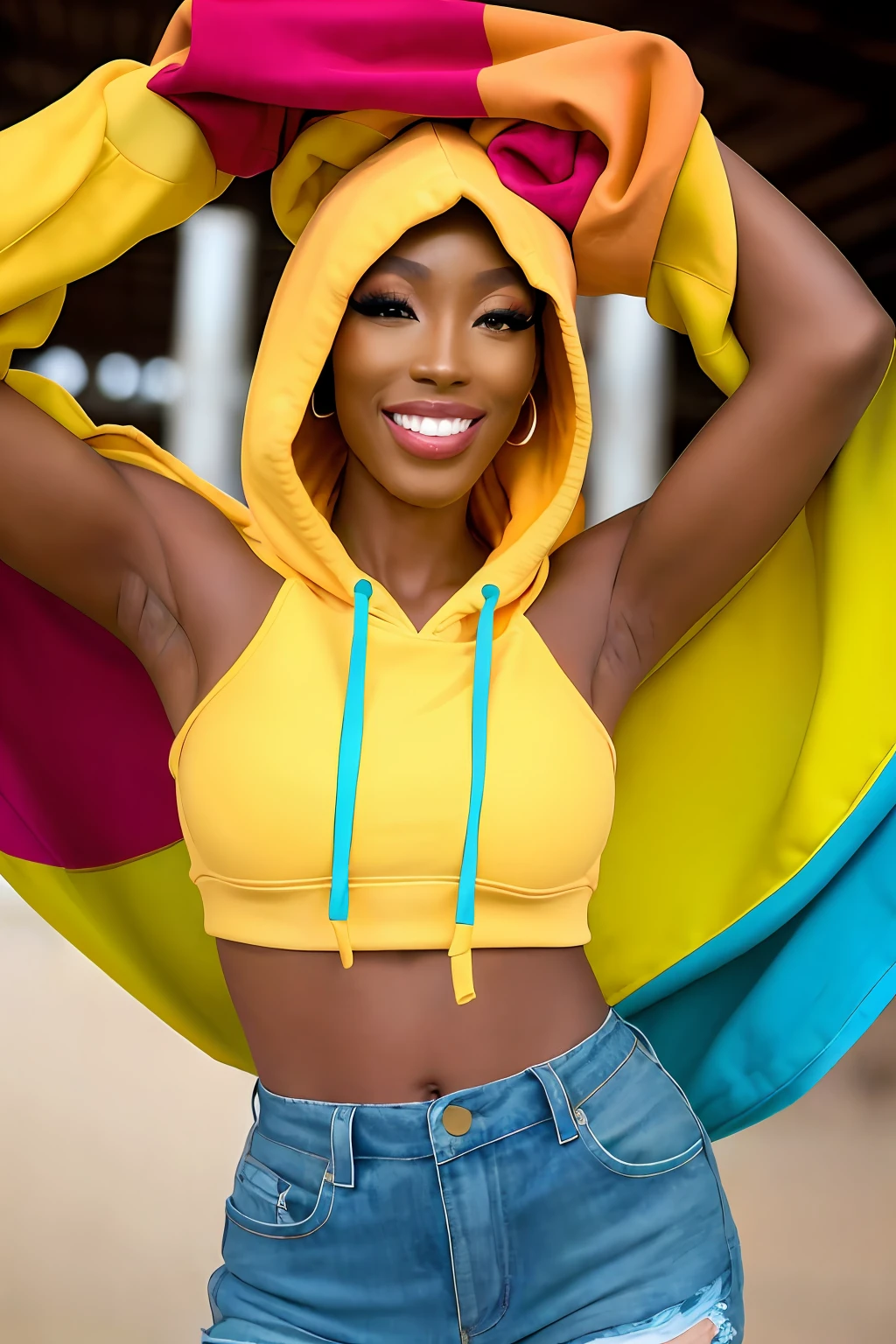 beautiful africana college woman, wearing hoodie, looking at viewer, holi color festival, portrait, hyper detailed  POV, by lee jeffries, nikon d850, film stock photograph ,4 kodak portra 400 ,camera f1.6 lens ,rich colors ,hyper realistic ,lifelike texture, dramatic lighting , cinestill 800, sexy;