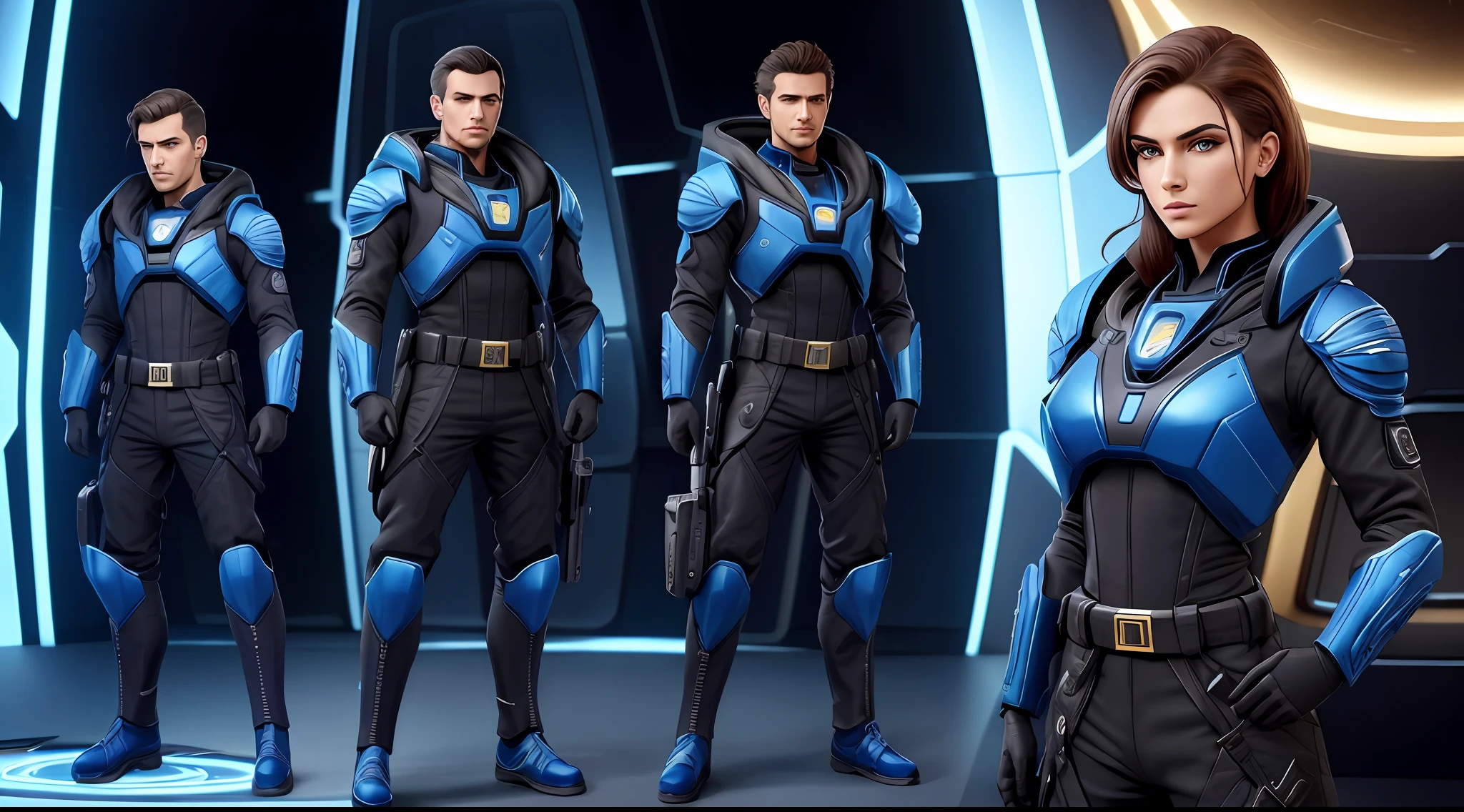 Modelsheet, agente da nova ordem mundial, Homem, 30 anos, Olhos azul, personagem, Standing in the black cabin of a spaceship, scientific fiction, film, cannon 6d, octan render, medium shot, jaquetas de couro pretas, cargo pants, Botas, Resistente, resiliente, determinado, forte, feroz, leal, habilidoso, belt, engenhoso, cabelos escuros, intenso, olhos penetrantes, Musculoso, non-nonsense, pragmatics, authoritarian, Intimidante, unyielding, confiante, marcante, Intenso, angular, olhar expressivo, olhar feroz, olhar sedutor, olhar determinado, olhos hipnotizantes, defined cheekbones, maxila esculpido, elegante, humorous, beleza natural, magnetic, carismatic, versatile, photogenic, detalhes intricadas. --auto