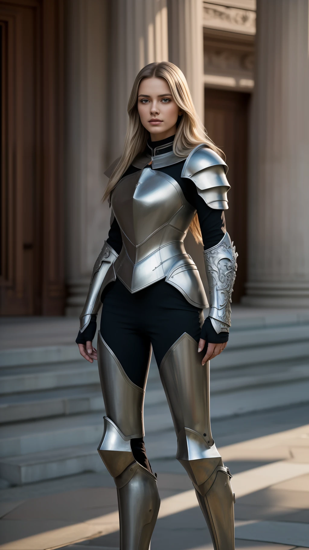(8K, best quality:1.2), (masterpiece:1.37), (photo, photorealistic:1.37), (ultrahigh-res), full body, war pose, shot from front, slow motion, female paladin wearing the full body, (light aquamarine silver armour:1.2),(ornately decorated armor), (insanely detailed, bloom:1.5), (highest quality, Alessandro Casagrande, Greg Rutkowski, Sally Mann, concept art, 4k), (analog:1.2), (high sharpness), (detailed pupils:1.1), detailed face and eyes, Masterpiece, best quality, (highly detailed photo:1.1), (long silver Hair,ecstatic:1.1), (young woman:1.1), sharp, (perfect body:1.1), realistic, real shadow, 3d, (temple background:1.2), arms crossed over the chest photographed by Canan EOS R6, 135mm, 1/1250s, f/2.8, ISO 400
