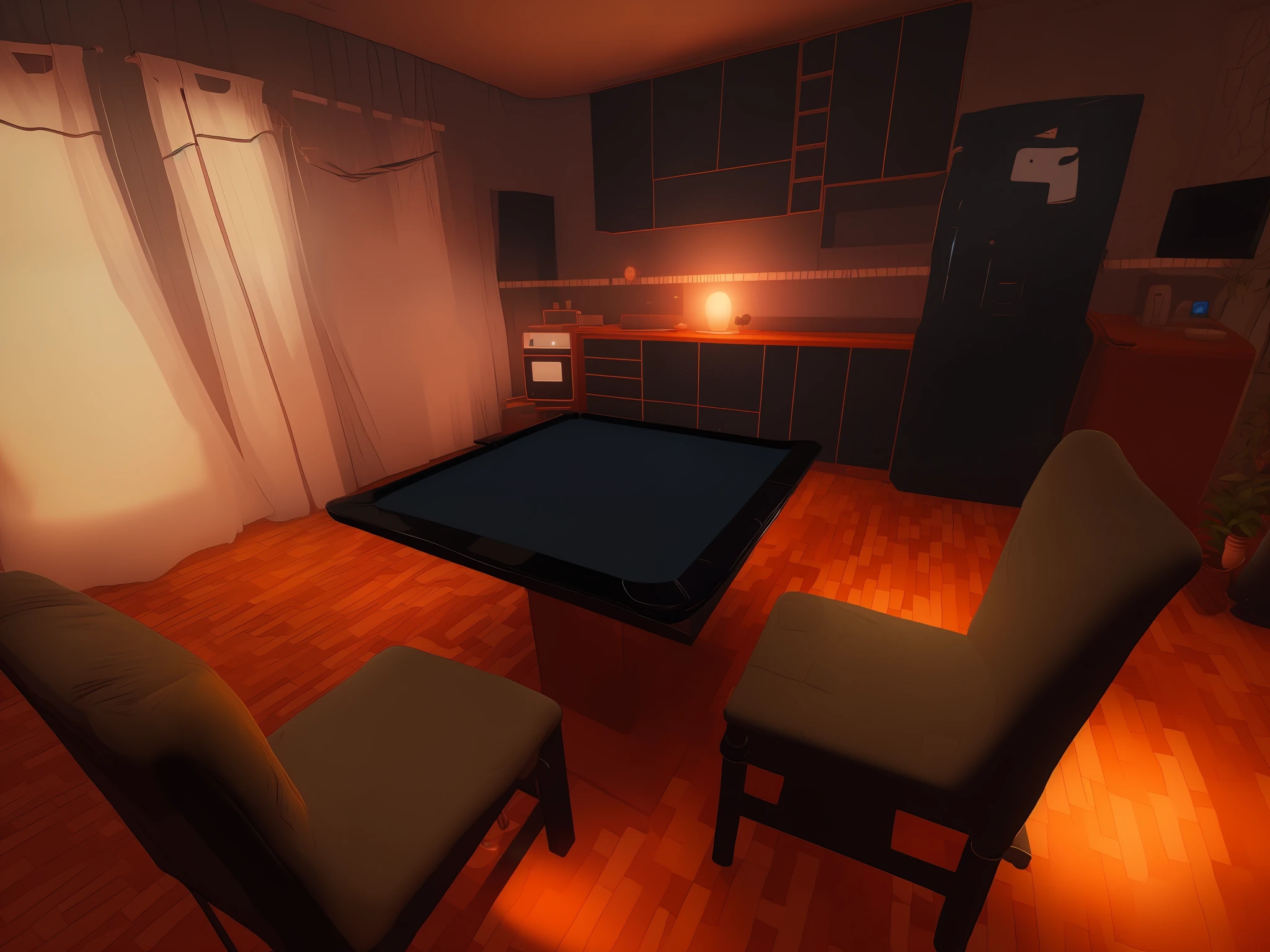 hestyle inside view of gaming room at evening, colorful night