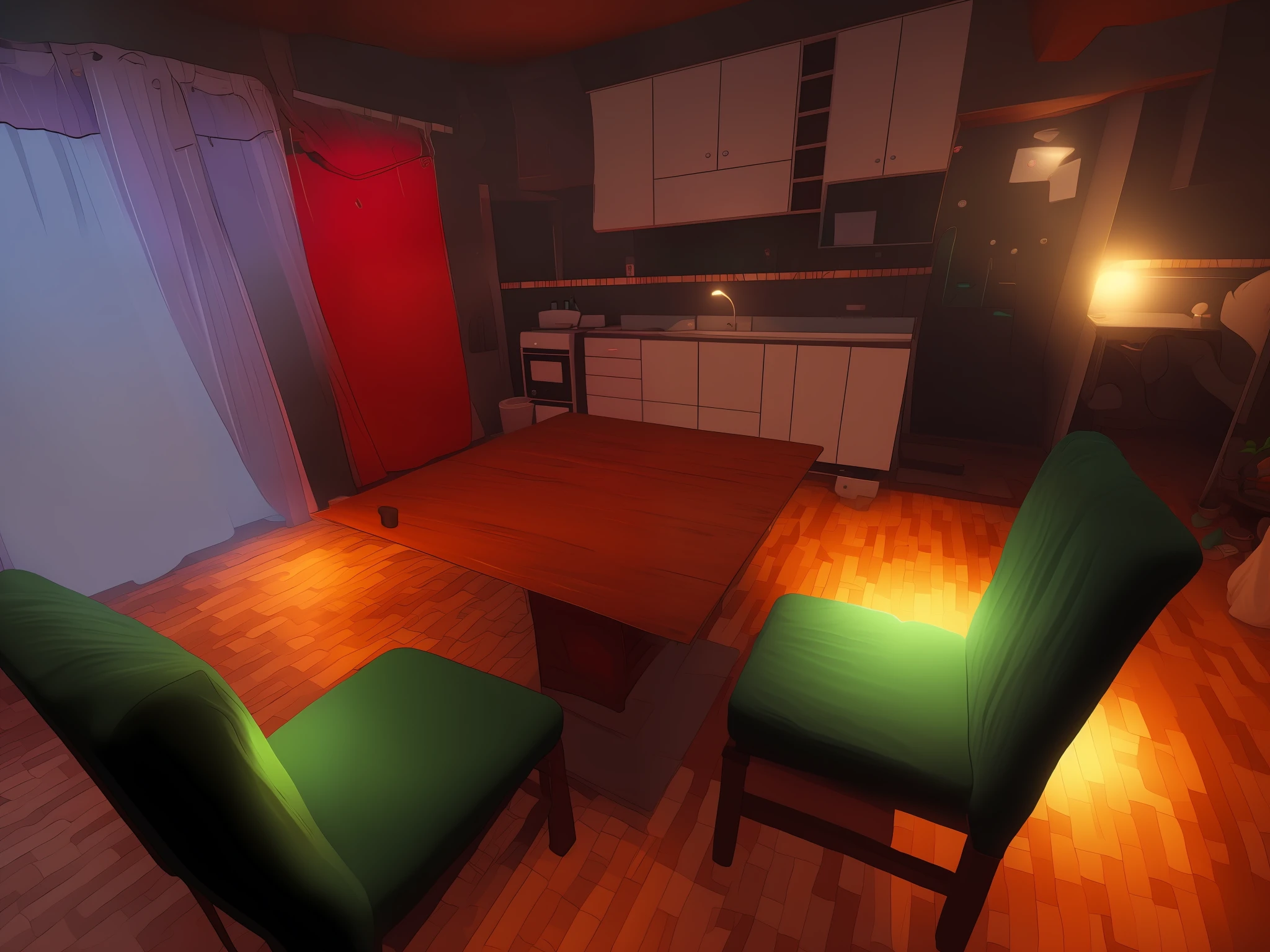hestyle inside view of gaming room at evening, colorful night
