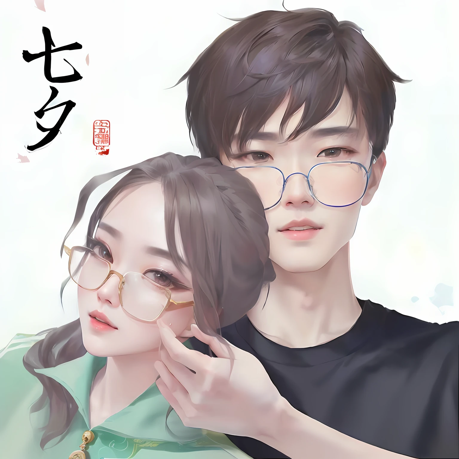 There was a man and a woman, High-quality fanart, Guviz-style artwork, inspired by Ma Yuanyu, Inspired by Xiao Yuncong, inspired by Chen Daofu, inspired by Huang Gongwang, Kawaii realistic portrait, With glasses, Guviz, author:Kuncan, Photorealistic!!!!!!! Art style
