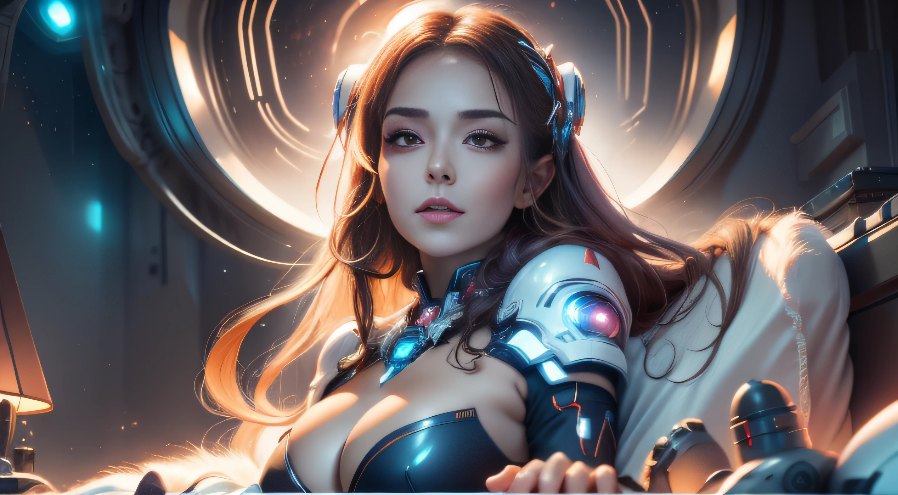 Close-up of a woman sitting on a glowing planet, in the astral plane ) ) ), astral fairy, celestial goddess, goddess of galaxies, cosmic goddess, He has a delicate and beautiful face, elven angel meditating in space, elven spirit meditating in space, Raised sexy,cleavage, goddess of space and time, Astral appearance, magical fairy floating in space, astral ethereal, By Yuumei ,Hold Scorpio with both hands, Virtual Engine 5,Perfect detail rendering,rendering by octane,hyper HD