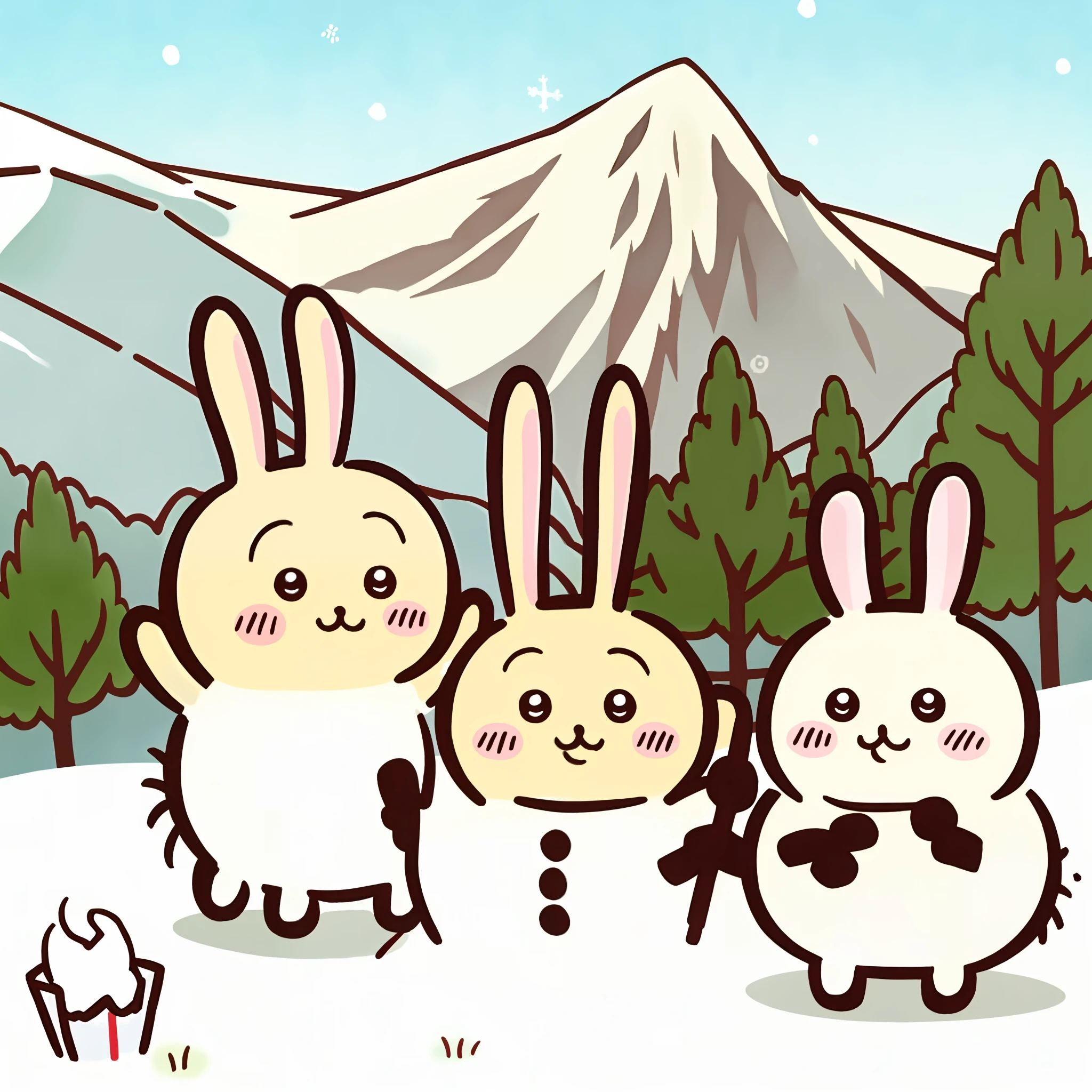 (Top image quality),(Monk), Chikawa, 独奏,, :3, full body Esbian,snowscape、snowman、skiing、snowball fight