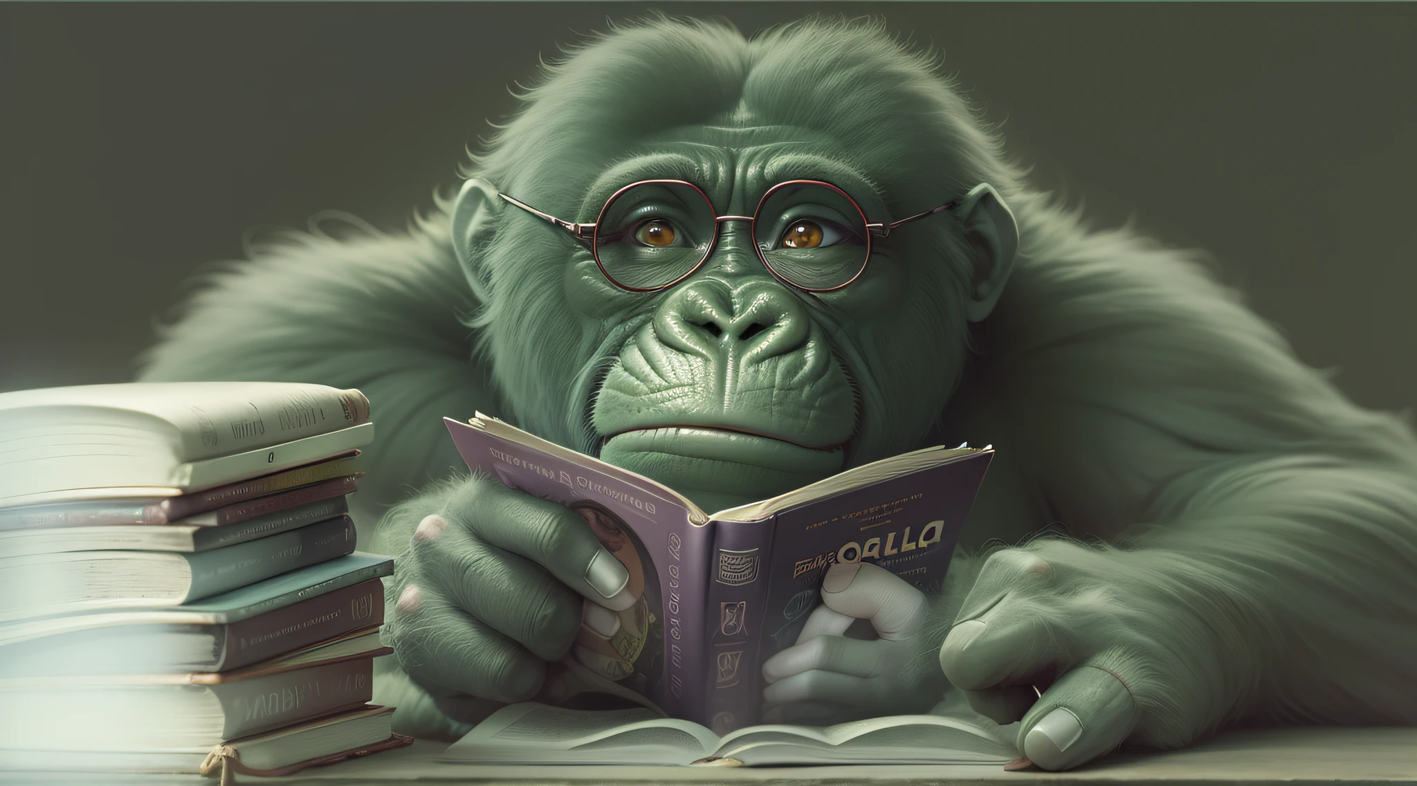 gorila, terno, eyeglass, leitura