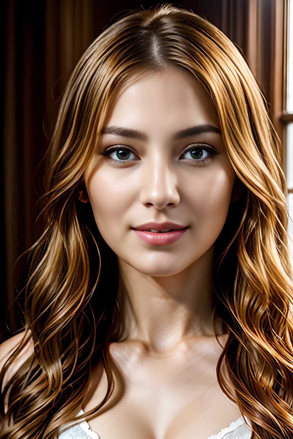 masterpiece、超A high resolution、ultra-detailliert、25 year old European girl、Portrait photos、Beautuful Women、face perfect、perfect eyes、Perfect iris、Perfect pupil、Perfect lips、perfect teeth、Perfect nose、 Wavy blonde long hair、very detail hair、((A detailed face))、(Fine skin)、pale-skinned、realistic skin textures、bra very、insane detail、intricate-detail、Amazingly fine detail、Photorealsitic、a picture、realisitic、真实感、photorealisim、richly colored、Realistic texture、dramatic lighting、Soft backlight for hair、foco nítido