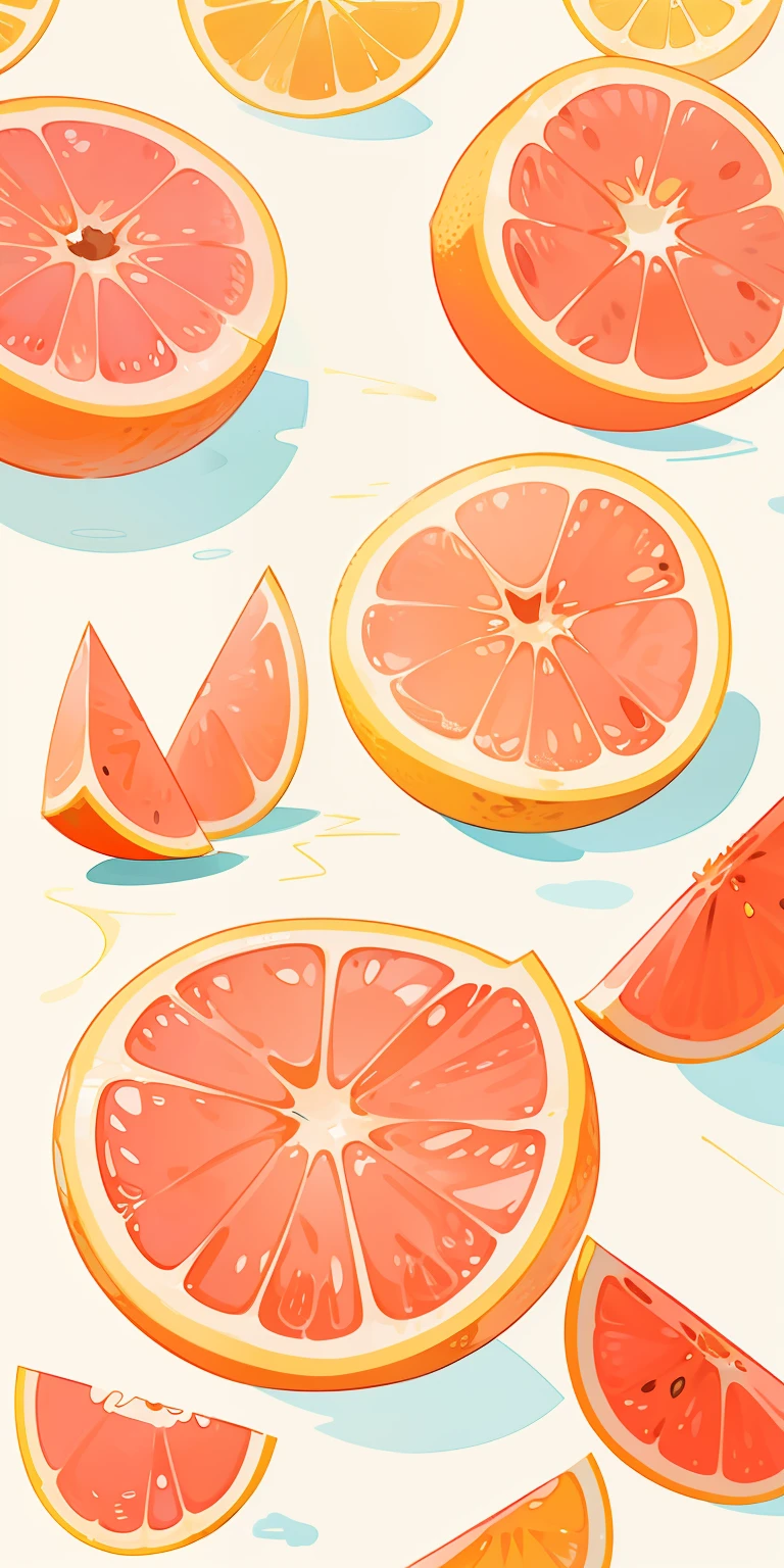 There were many pieces of grapefruit on the table, Summer, summer color pattern, made with illustrator, summer day, sliced grapefruit, poster for ; Summer, Summer time, Summer feeling, summertime, Summer Street, Watercolor illustration style, summer 2016, On a sunny day, in summer, juicy color, Juicy, material is!!! water melon!!!, made in adobe illustrator