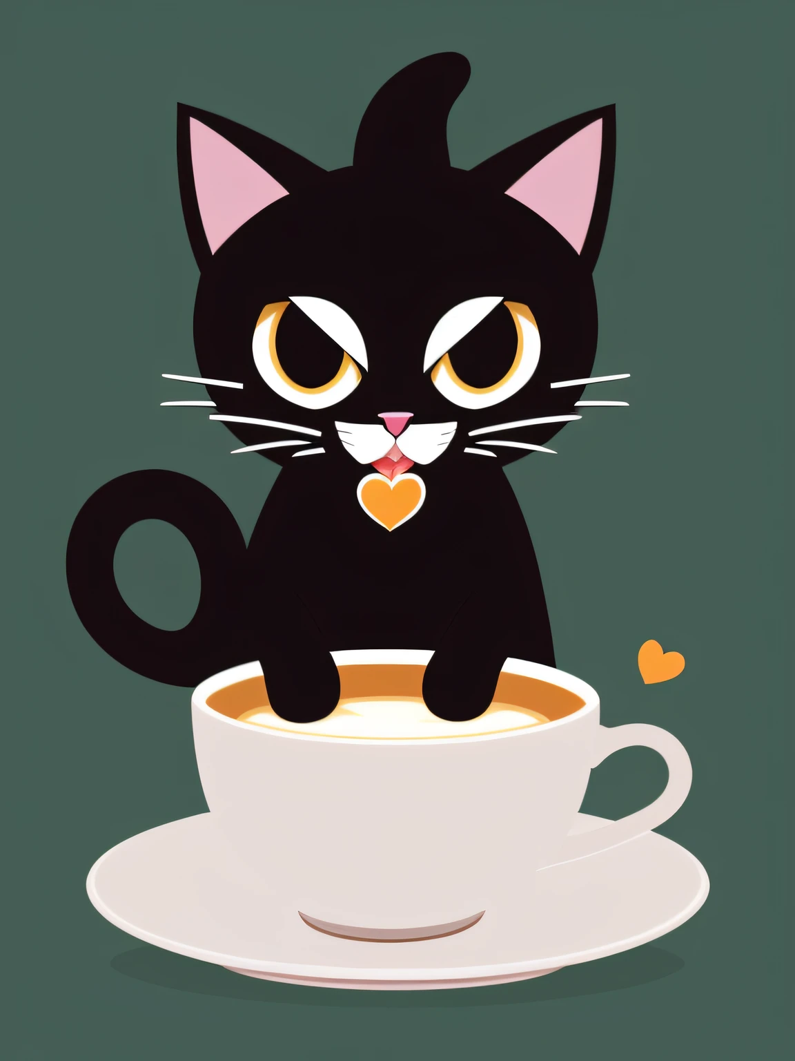 Vector-art cartoon-style of an (angry cat sipping from a cup of coffee: 1.3). Give the cat big round eyes and a smirking smile to convey its delight. The cup can have a friendly and approachable design, with decorative elements like hearts or coffee beans. Add subtle shading and highlights to give the illustration depth and dimension. Use a warm color palette to evoke the cozy feeling of enjoying a cup of coffee