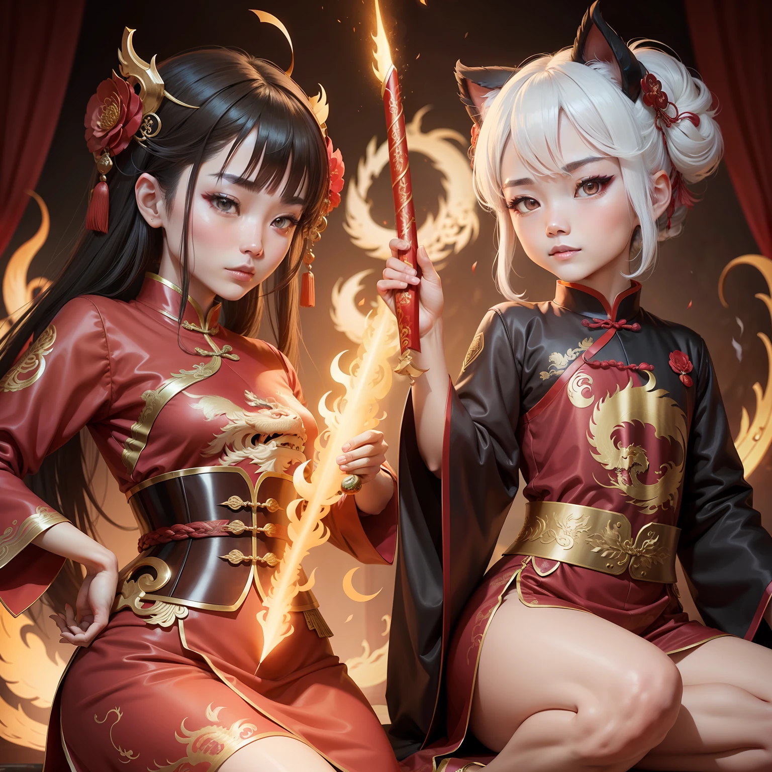 Chinese dragon and national customs are exquisite 、Circling、Chinese style clothing、sword、 ember 、One guy、The upper part of the body、