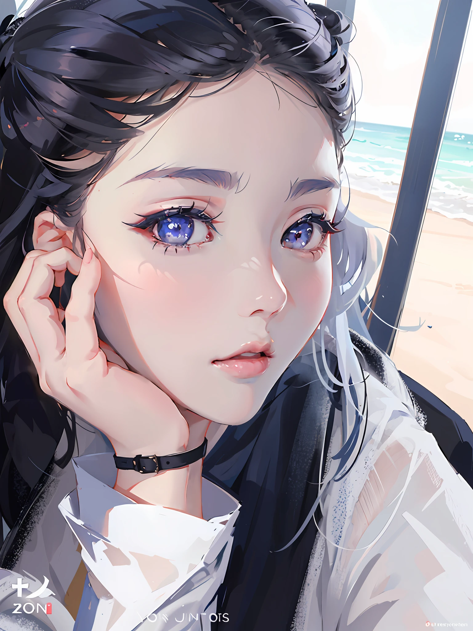 a close up of a woman with long hair and a white shirt, Korean girl, jaeyeon nam, Choi Hyun-hwa, ulzzangs, Shin Jinying, beautiful Korean women, Lee Ji-eun, lee ji eun, Korean woman, xintong chen, gongbi, 2 7 years old, sakimichan, hwang se - on