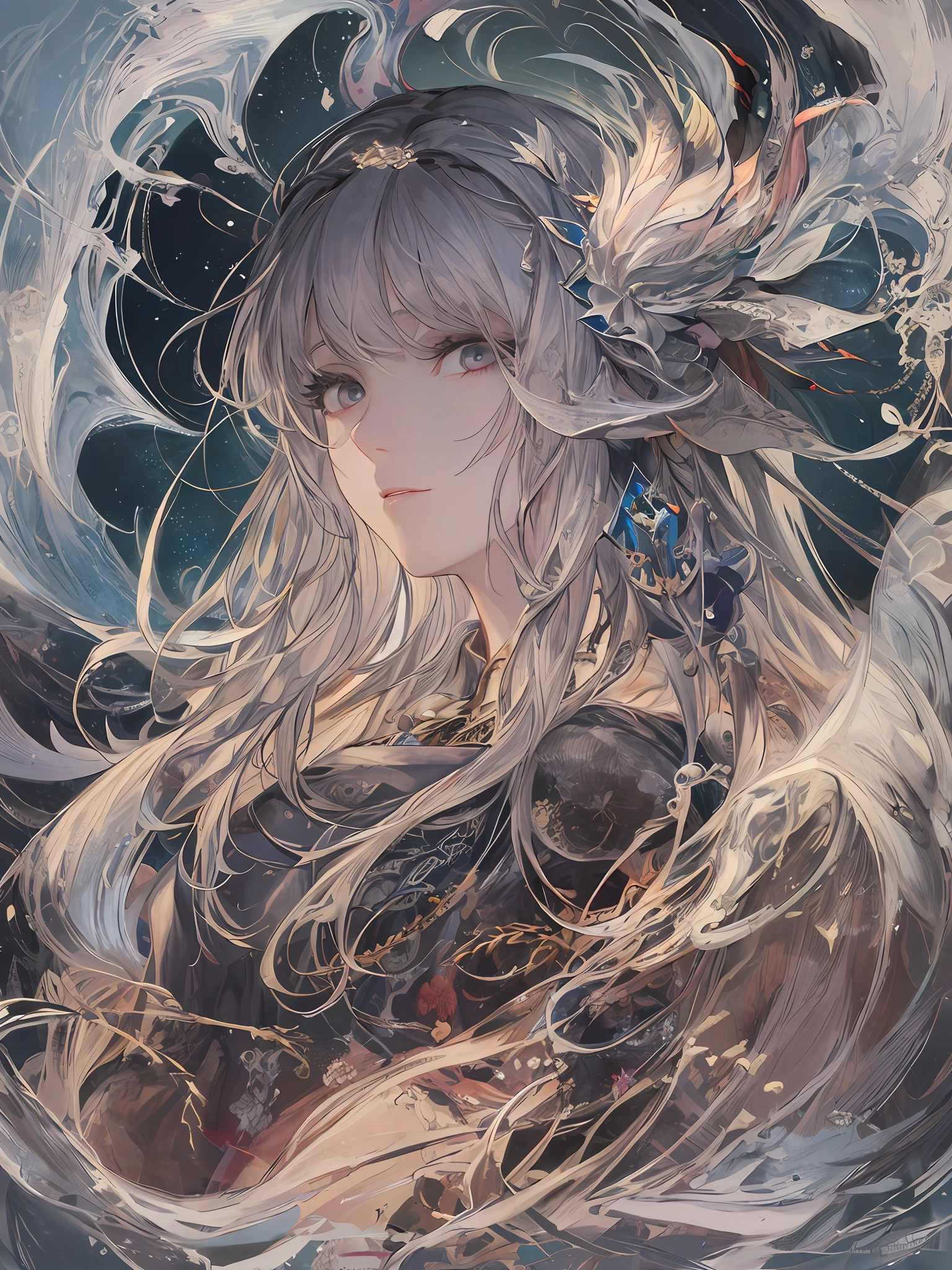 A pixiv competition winner, fantasy art, white-haired god, beautiful character painting, guvez style artwork, dazzling gaze of Yuki Onna, guweiz, long white hair, flowing hair and robes, cute big eyes, illustrations, fine lines, deep color