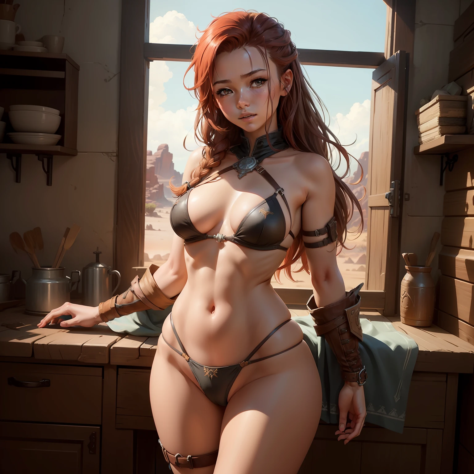 ALOY, jogo horizon forbidden west, NUD BREASTS, illustration detailed, LINGERIE, seios MUITO volumosos, bumbum exuberante