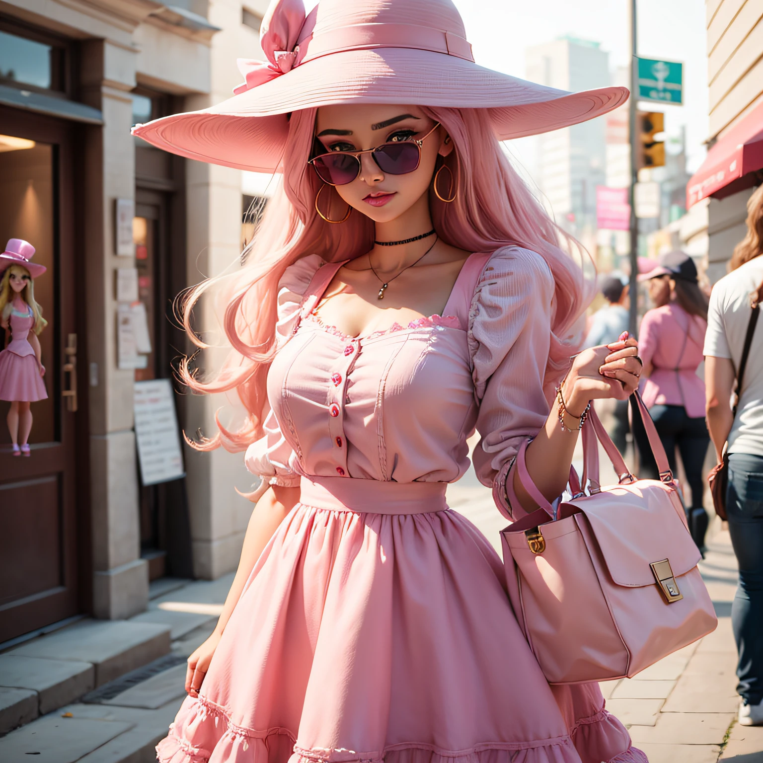 Beautiful barbie doll with a beautiful pink hat, usando uma graciosa saia e uma blusa encantadora --auto