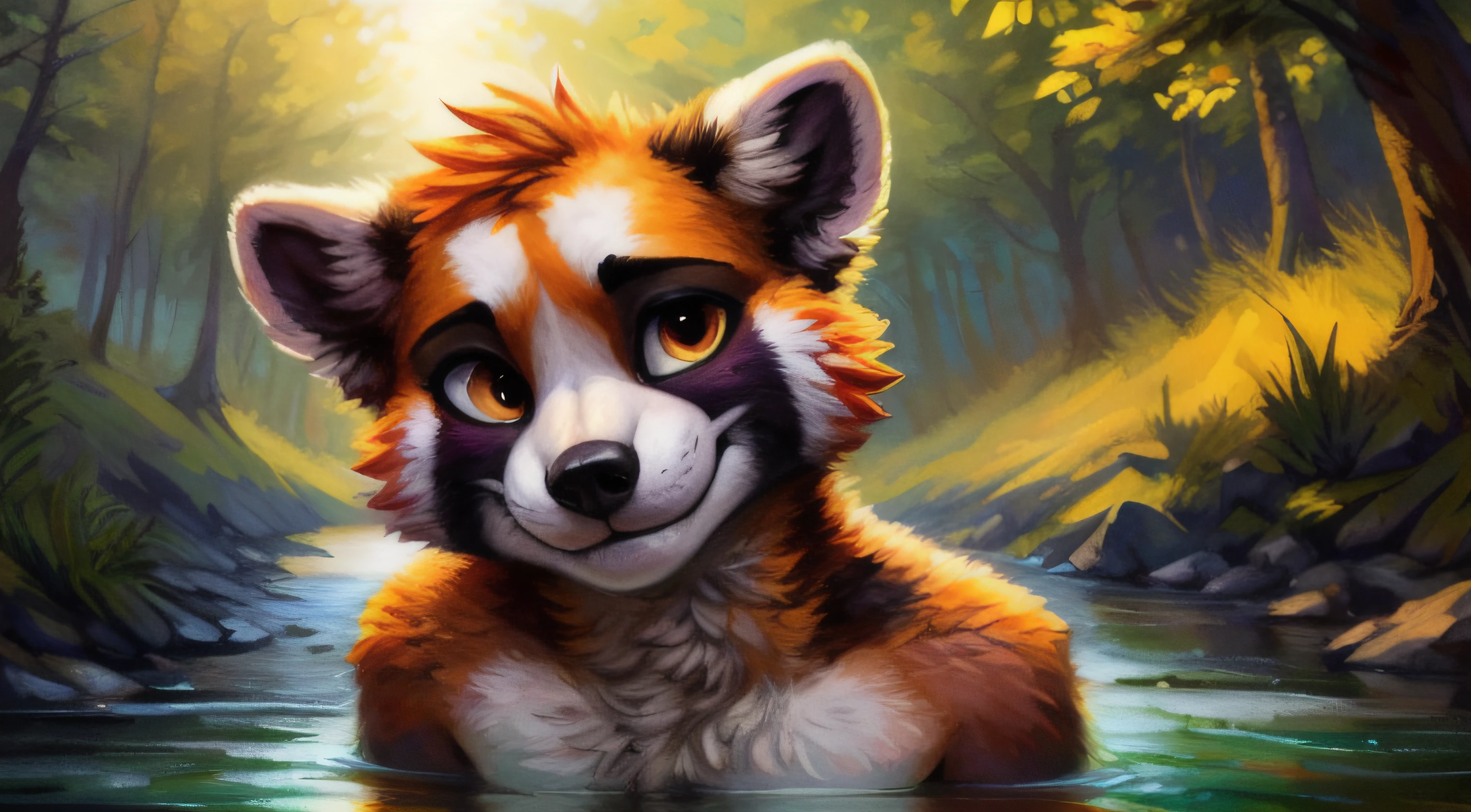 subido a e621, (por kenket, por Ross Tran, por Ruan Jia, por Foxovh) de un red-panda ((centaur)) macho de ojos azules, ((colores naturales)), Fursona, (((mostrando el trasero con cola en alto))) Looking at the camera with a mischievous look, Open Invitation, mirada picara, (In the middle of a forest with a river in the background), (detailed lighting), (cinematography lighting), [luz ambiental detallada], [Enfoque genital], peludo, ((sombra de medio cuerpo)), [luz ambiental en el vientre], [proporciones realistas], [explicit content], [foco nítido], (contenido cuestionable), (sombreado), ((obra maestra)), pene largo y grueso, pene erecto