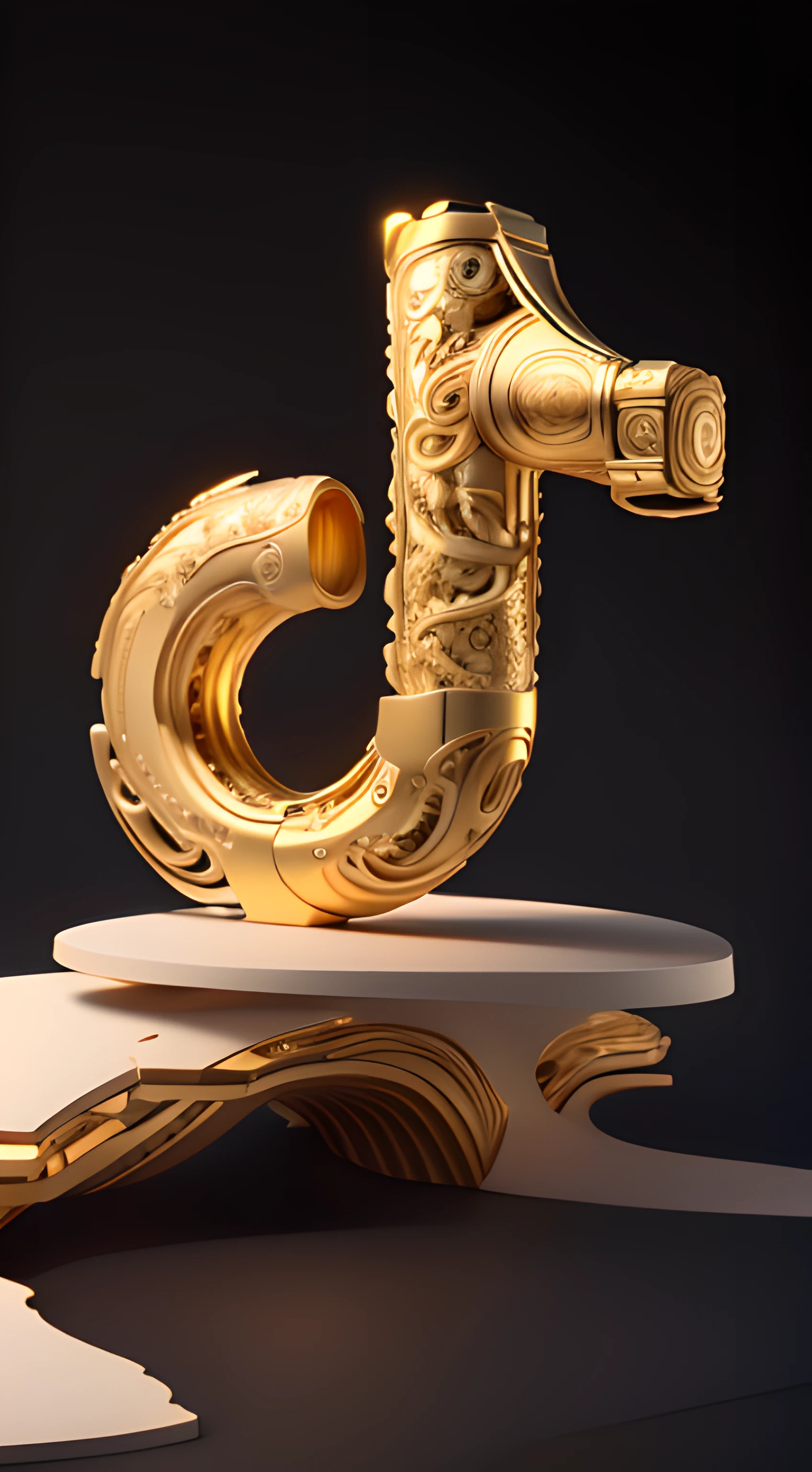 with black background，Golden curves