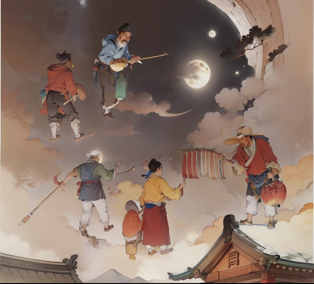 Ancient Chinese landscapes,Ancient buildings,Pavilions,Carved beams and paintings,enchanting scenery,Night,Moon light,Layered, Rich light and shadow,Mid-Autumn Festival, Ink painting style,clean color,Low-saturation colors,Colors of low brightness,Decisive cut,Leave white space,impressionistic,tmasterpiece,ultra - detailed,Epic composition, HighestQuali,hyper realisitc,Art germ --v 6